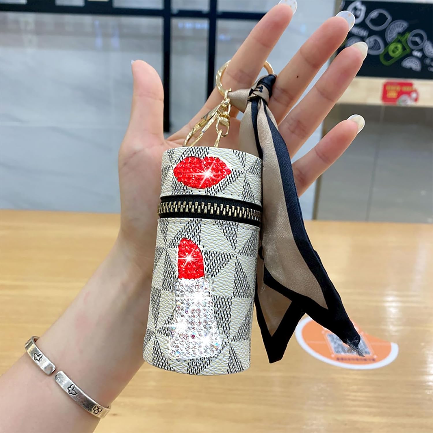 Organizador de lápiz labial, 2 unidades, bolsa de cuero de lujo para brillo de labios, mini estuche para lápiz labial con llavero, soporte de