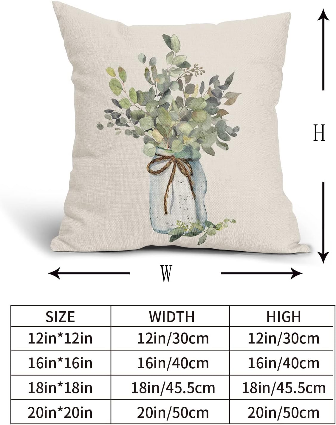 aportt Juego de 2 fundas de almohada de hojas de eucalipto verdes de 18 x 18 pulgadas, para primavera y verano, para sofá, estilo granja, acuarela,