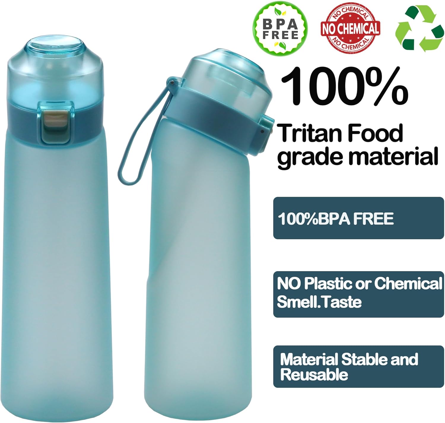 Botella de agua deportiva mejorada 2023 sin BPA, juego de botella de agua con fragancia de fruta de 22.1 fl oz, con 7 cápsulas de sabor, taza de