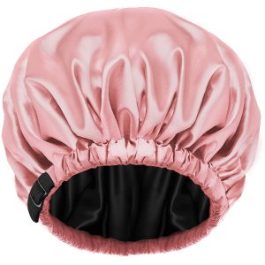 Amamba Gorro de ducha con forro de satén 100% real, gorro de ducha extragrande para mujer, reutilizable, impermeable, tamaño ajustable y gorro de Amamba Gorro de ducha con forro de satén 100% real, gorro de ducha extragrande para mujer, reutilizable, impermeable, tamaño ajustable y gorro de