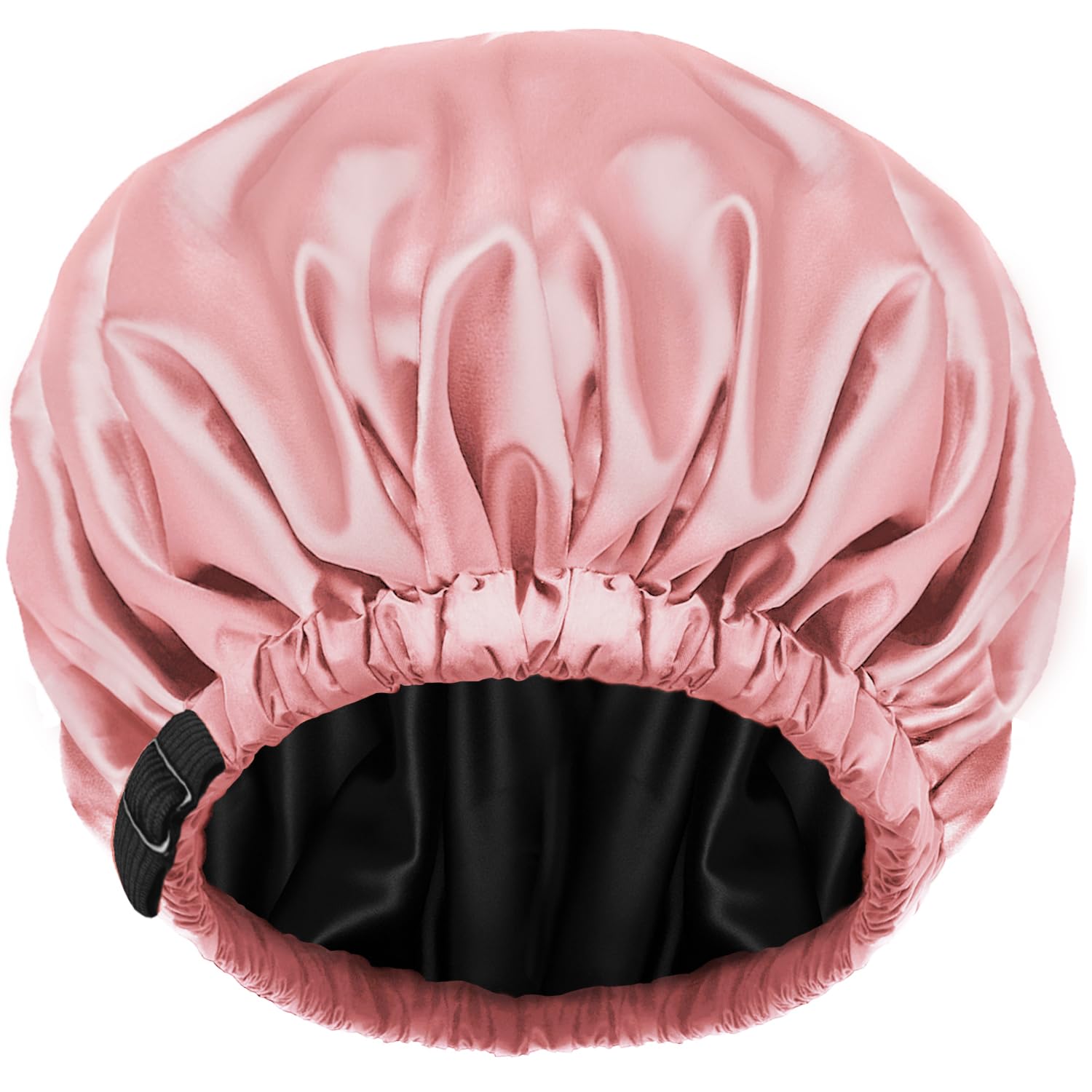 Amamba Gorro de ducha con forro de satén 100% real, gorro de ducha extragrande para mujer, reutilizable, impermeable, tamaño ajustable y gorro de