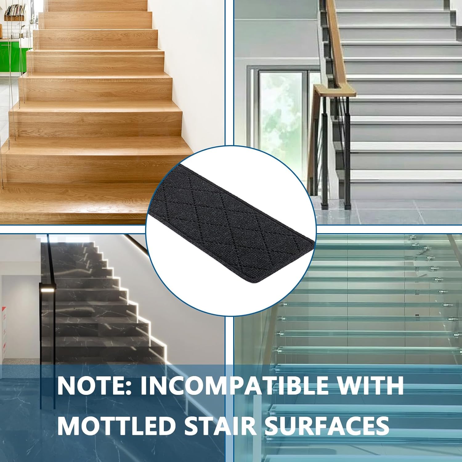 Paquete de 15 peldaños de escalera para escalones de madera para interiores, antideslizantes de 8 x 30 pulgadas, con adhesivo reutilizable para