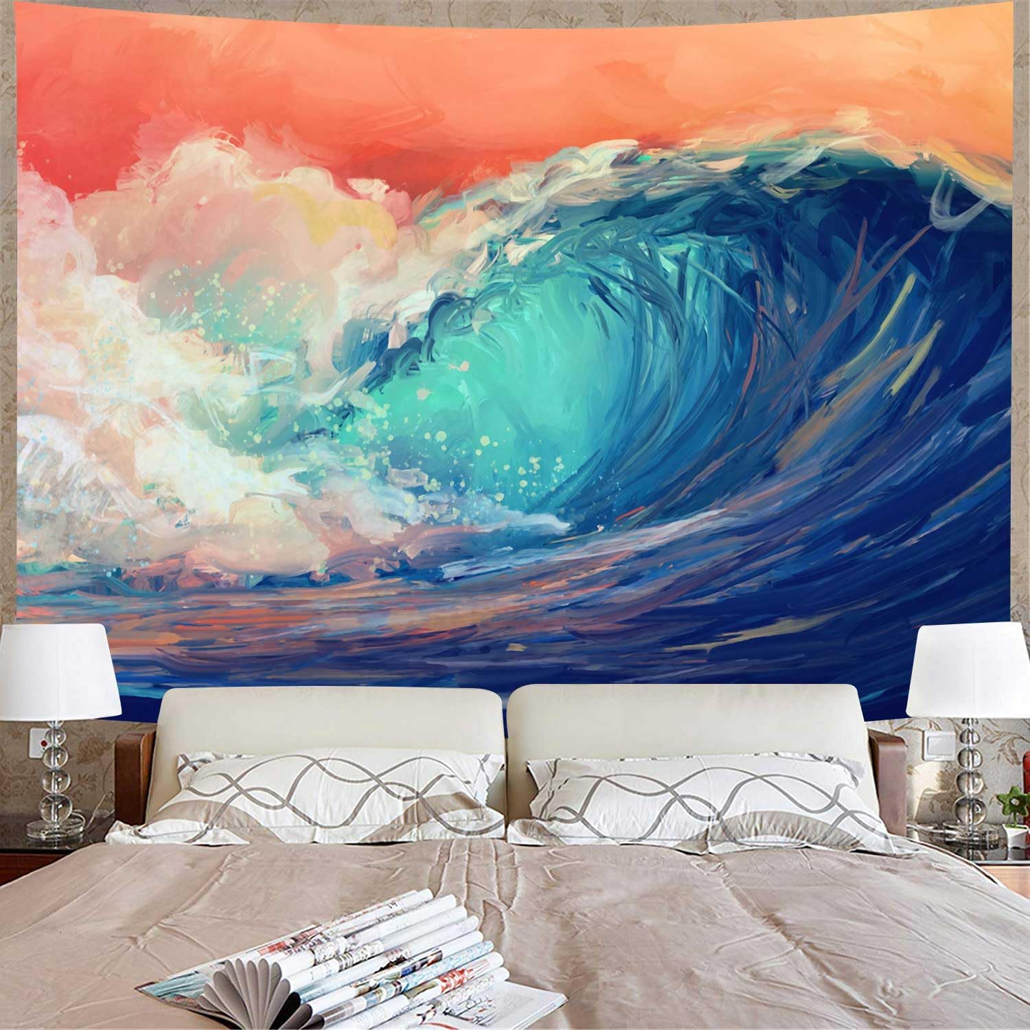 TYTYUU RGTGJTY75 – Tapiz de olas oceánicas, pintura 3D, gran ola, azul, mar, surf, playa, abstracto, playa, 60 x 40 pulgadas, para colgar en la