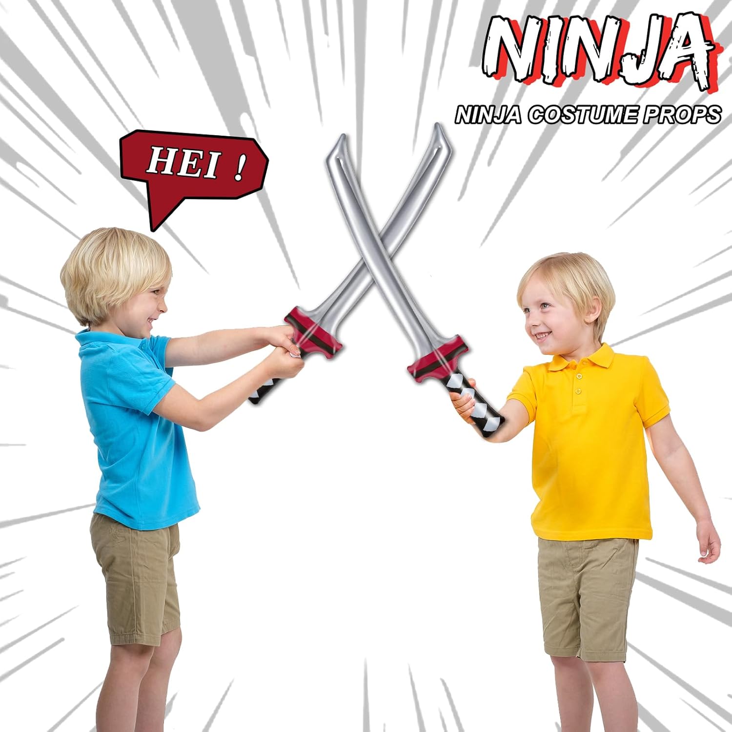 Whaline 16 espadas inflables de Ninja Samurái, espadas ninja infladas, espada Katana inflada, accesorios de disfraz para recuerdos de fiesta,