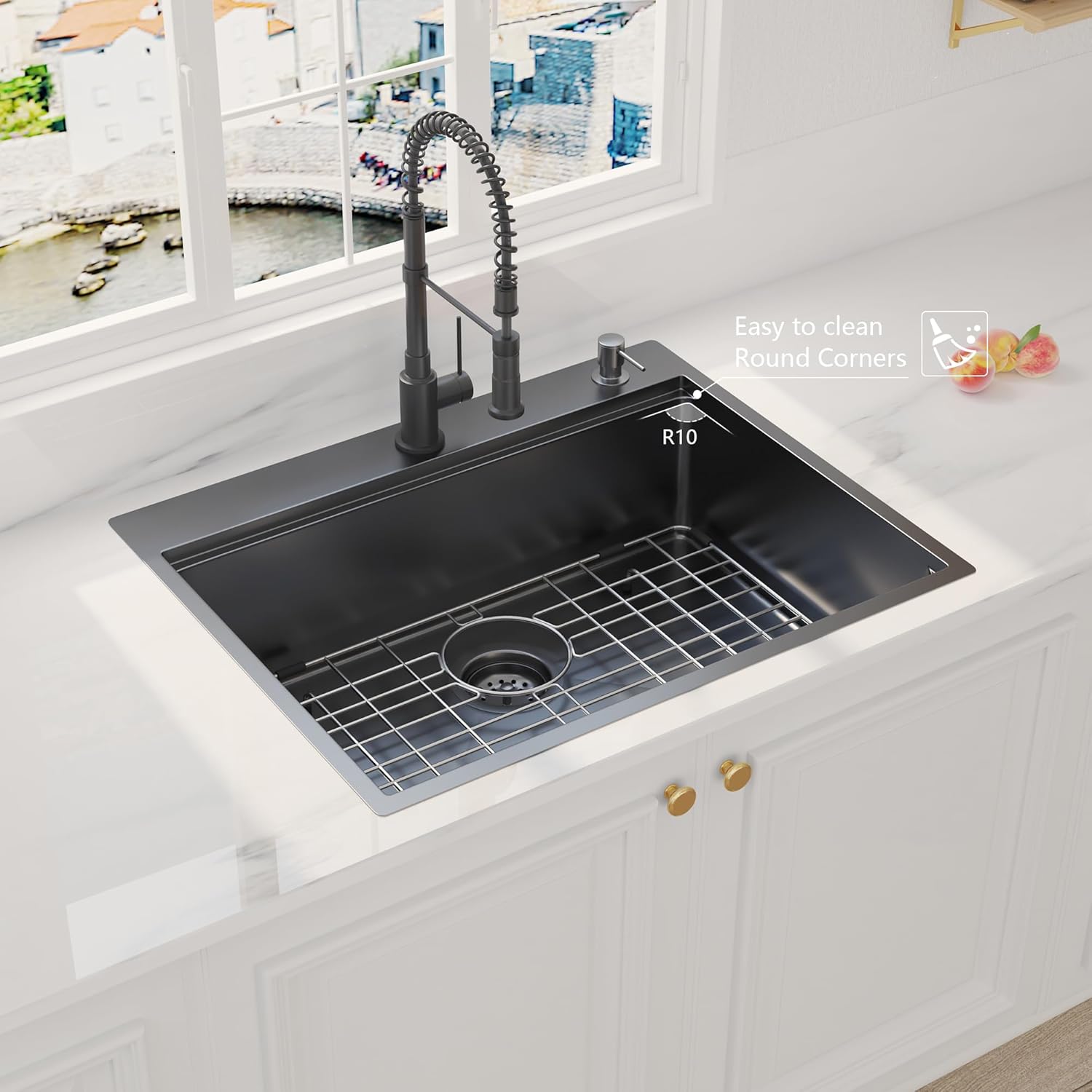 Fregadero de cocina de 28 x 22 pulgadas, fregadero con estación de trabajo, fregadero de cocina de acero inoxidable de calibre 16 con repisa y