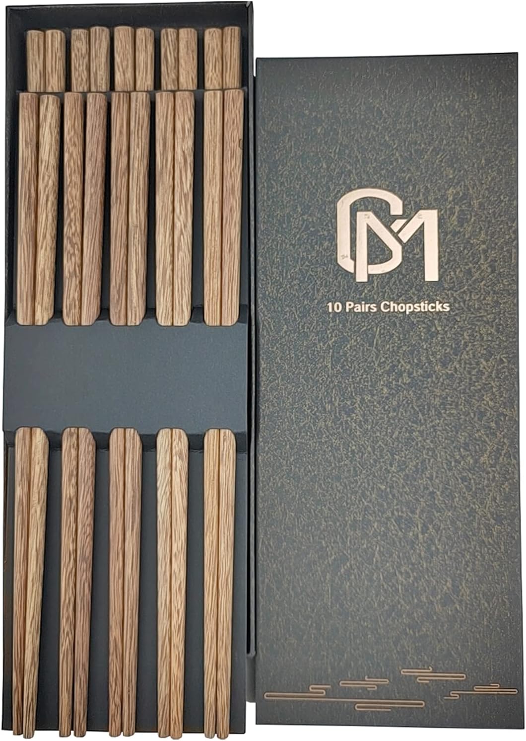 M.G Palillos de madera wengué, 10 pares de palillos de madera, palillos de madera reutilizables chinos, japoneses coreanos, aptos para lavavajillas