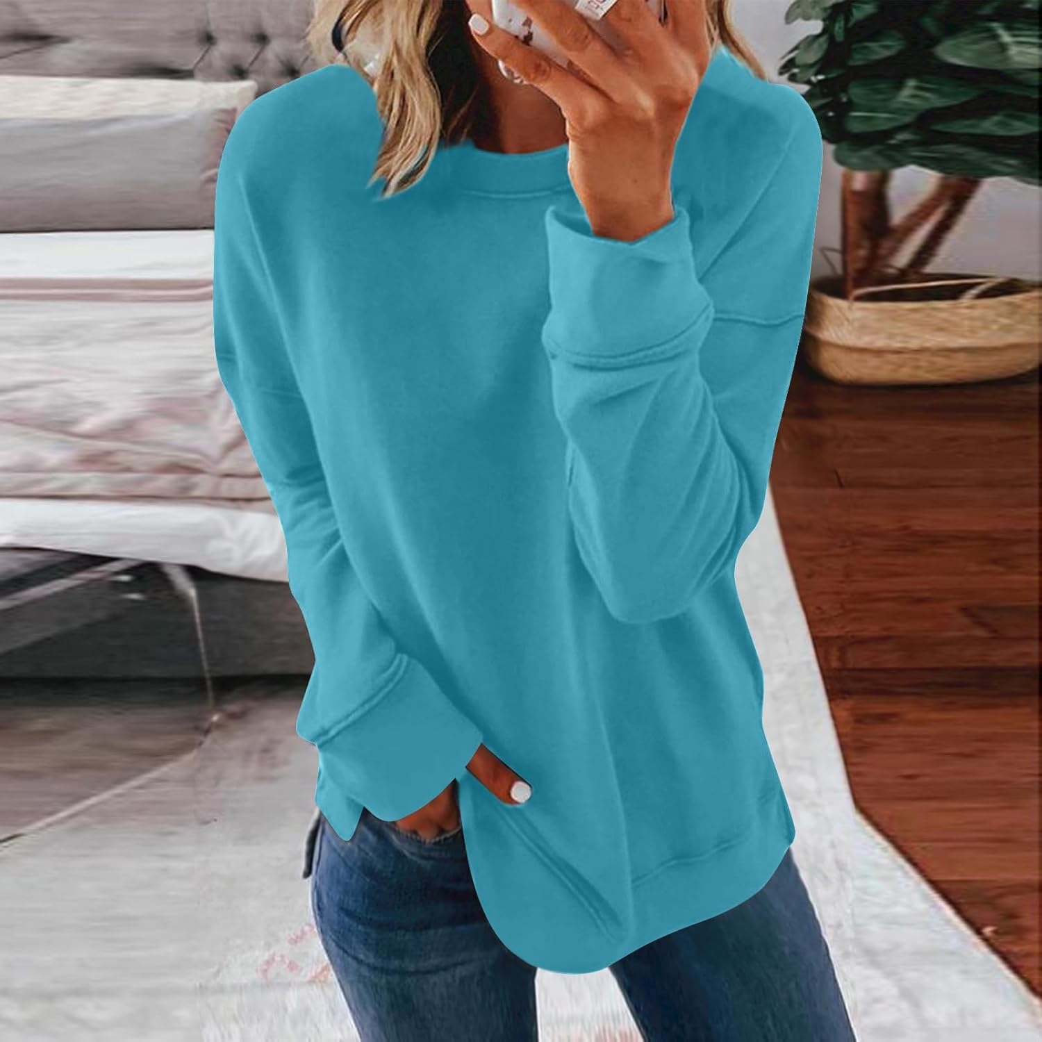 Ropa de otoño para mujer, sudadera casual de manga larga con cuello redondo y estampado a rayas