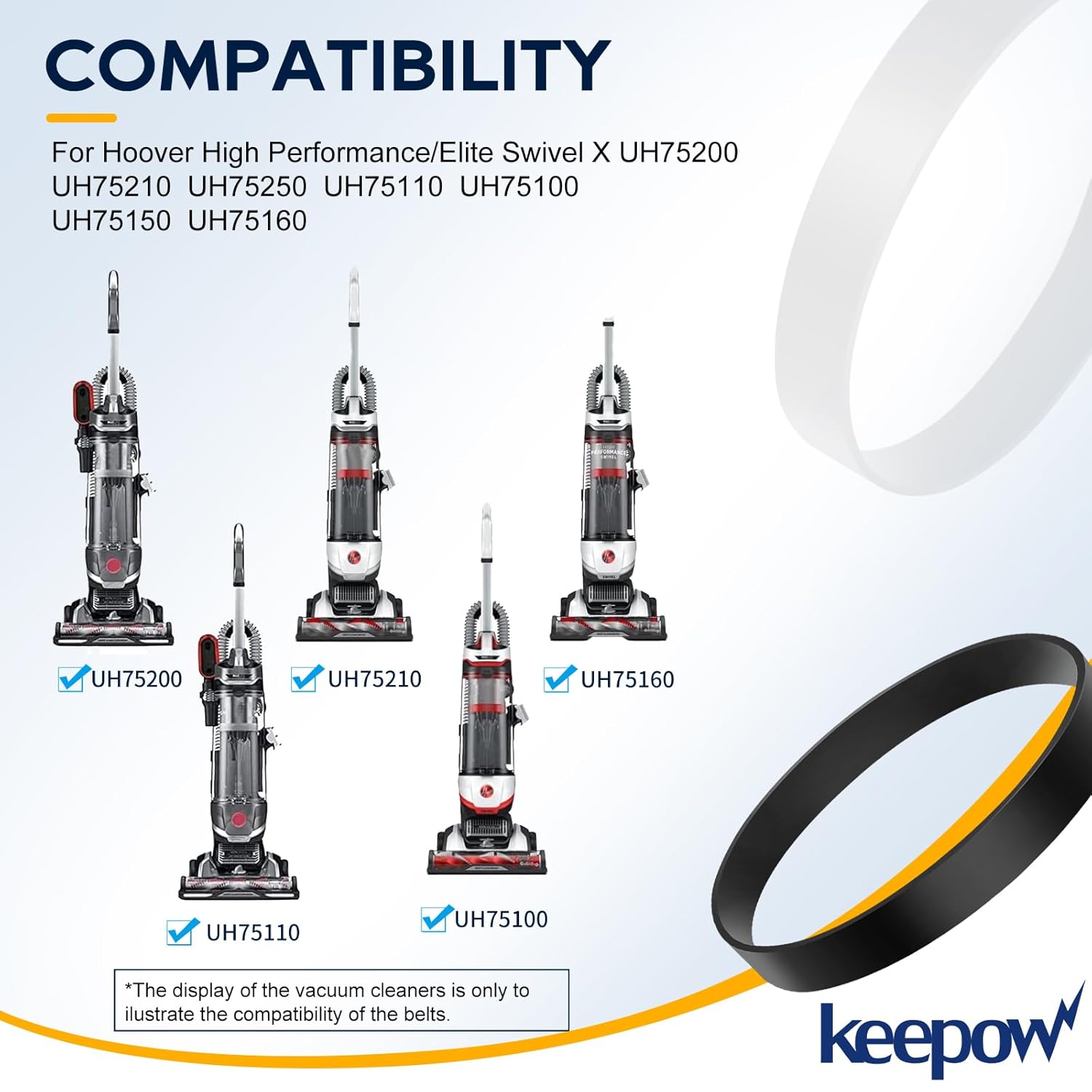 KEEPOW Correas de repuesto compatibles con aspiradora Hoover Elite Swivel XL Aspiradora vertical para mascotas UH75200, UH75210, UH75250, UH75110,