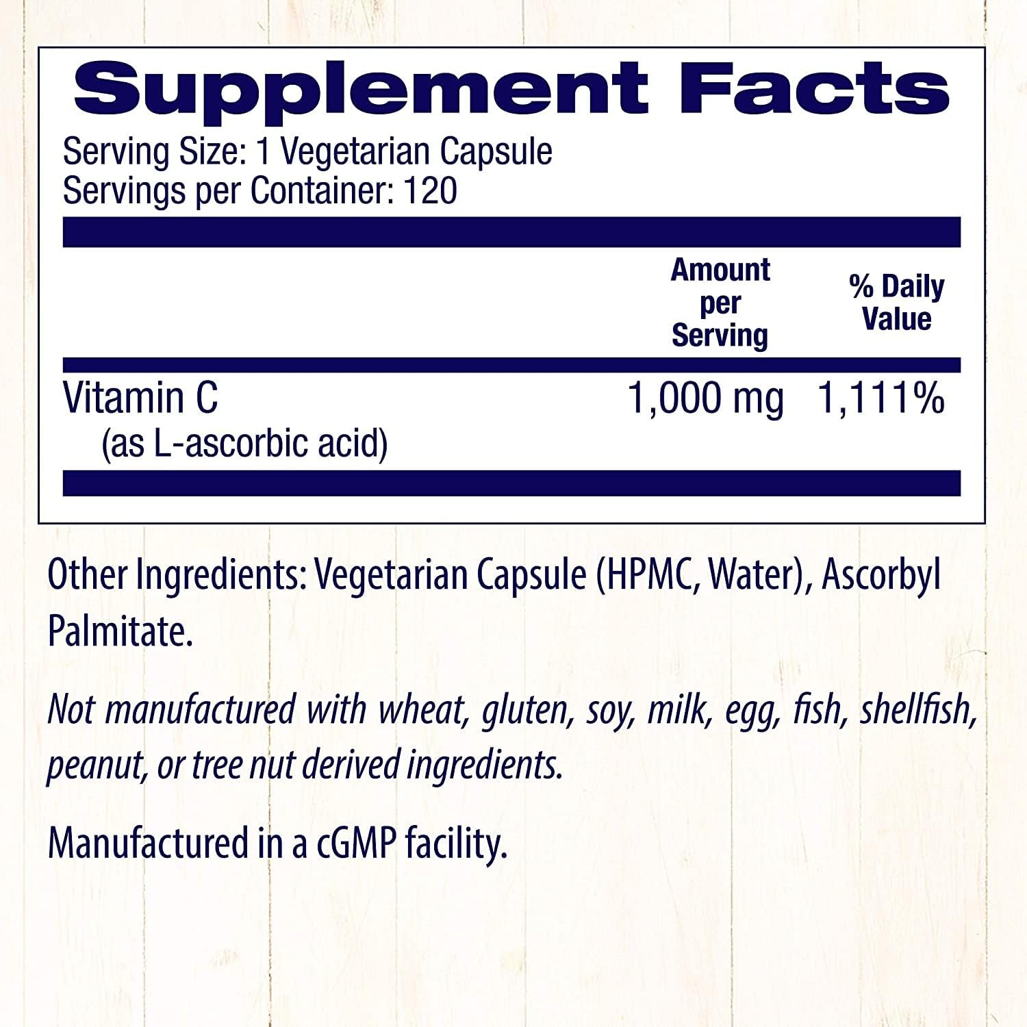 Healthy Origins Vitamina C (sin OMG), 1,000 mg – Vitamina C vegana – Ácido ascórbico para apoyo inmunológico – Apoya la función celular – Suplemento