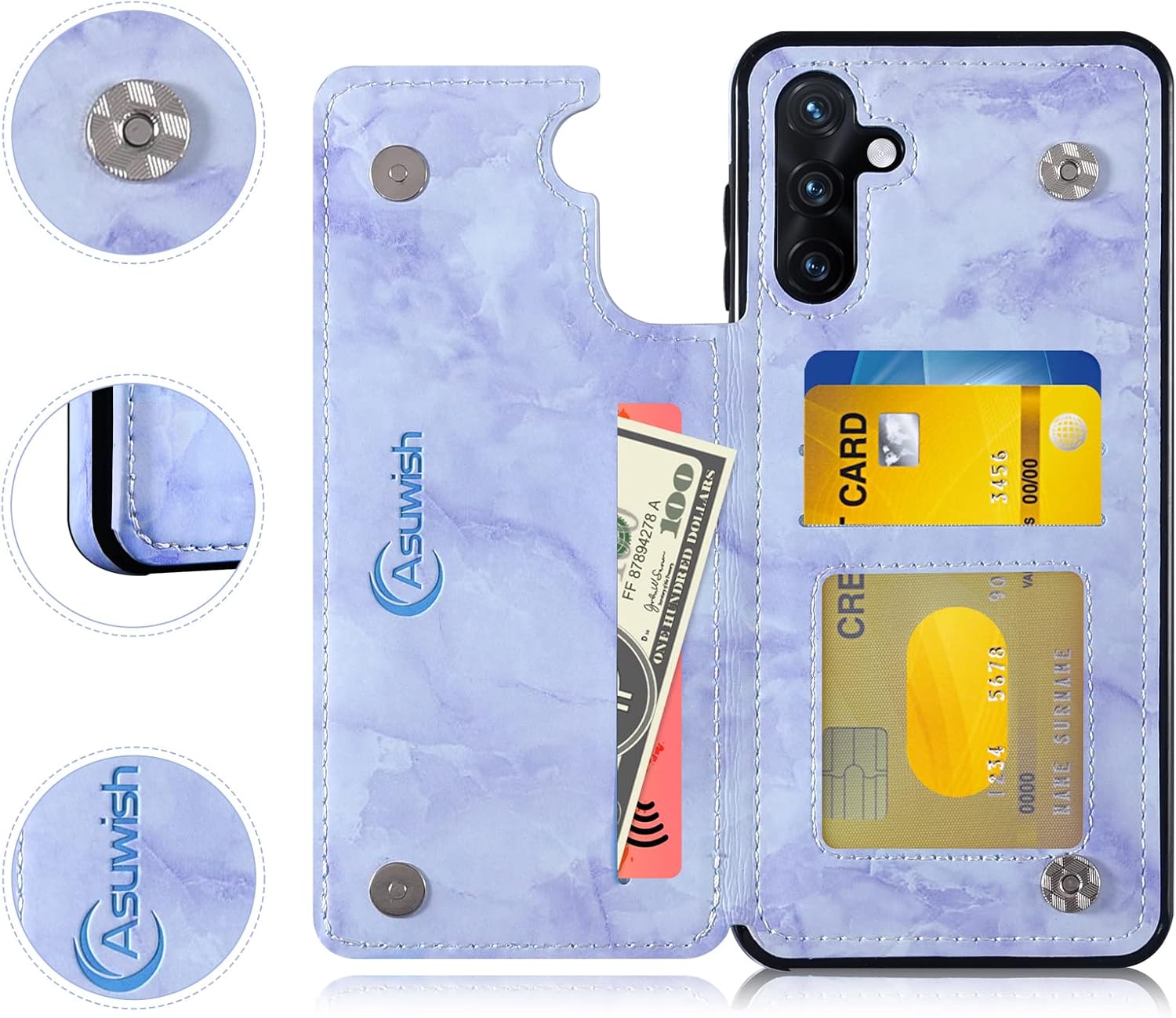 Asuwish Funda de teléfono para Samsung Galaxy A13 5G con protector de pantalla de vidrio templado y billetera de mármol abatible con soporte para