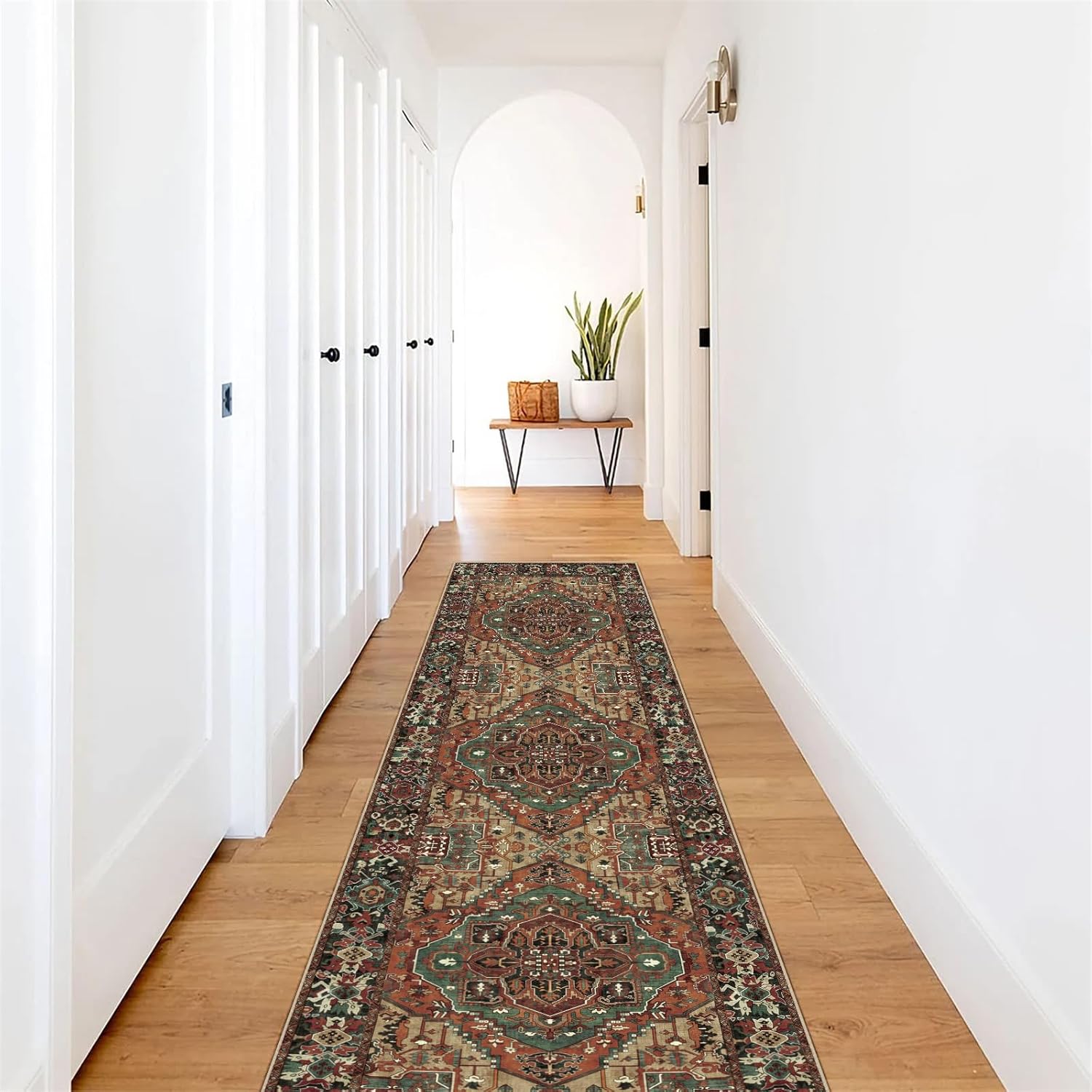 Alfombra lavable para pasillo de 2 pies 6 x 8 pies, alfombra de pasillo antideslizante con parte trasera de goma, tapetes vintage desgastados para