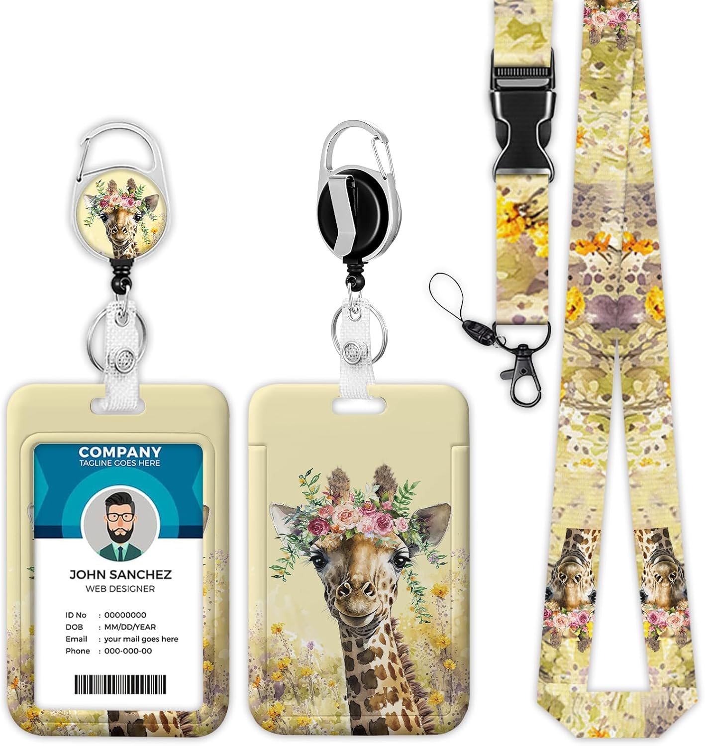 Lindos cordones de jirafa para insignias de identificación para mujeres, soporte floral para tarjetas de identificación con cordón, soporte