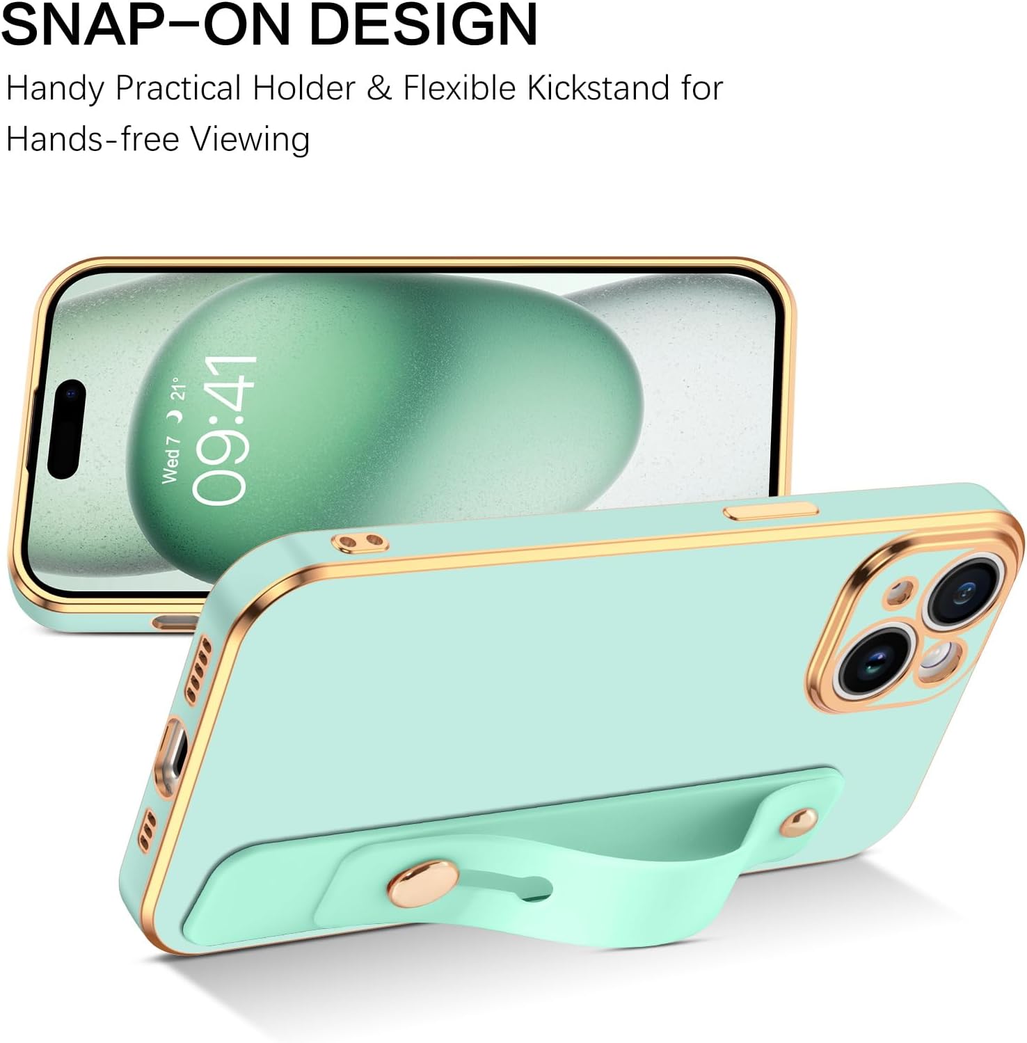 BENTOBEN Funda compatible con iPhone 15 de 6.1 pulgadas 2023, ajuste delgado, dorado, de lujo, de poliuretano termoplástico, a prueba de golpes,