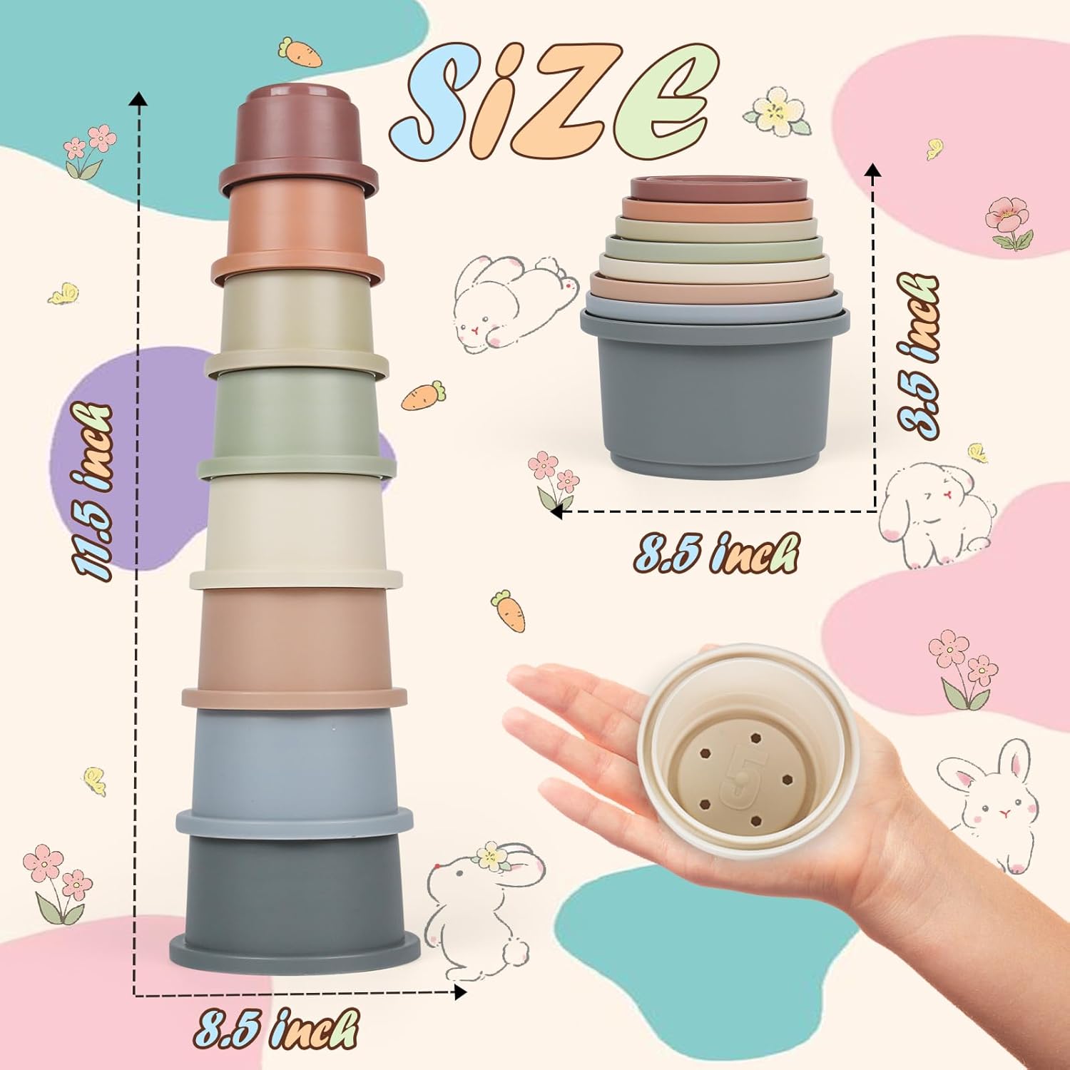 SKYWHALE Vasos apilables para conejos, 8 juguetes apilables de conejo, contenedor de plástico para anidar mascotas, juego de enriquecimiento de