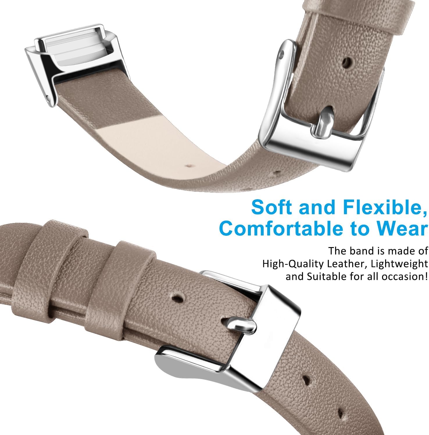 Vancle Correa de cuero compatible con Fitbit Luxe Band, correa de cuero delgada ajustable, correa de repuesto para reloj inteligente Fitbit Luxe