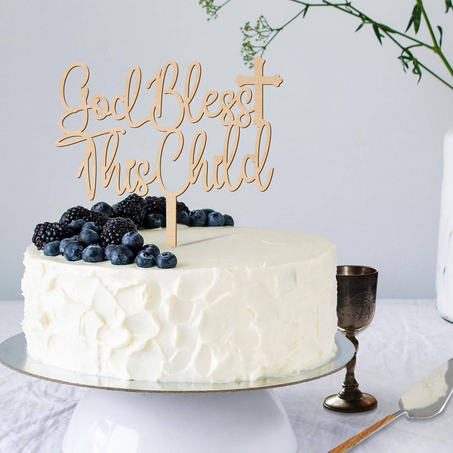 Party to Be Decoración para tarta de bautismo con cruz de madera con cruz de Dios bendiga este niño, decoración para pastel de bautizo para niños y