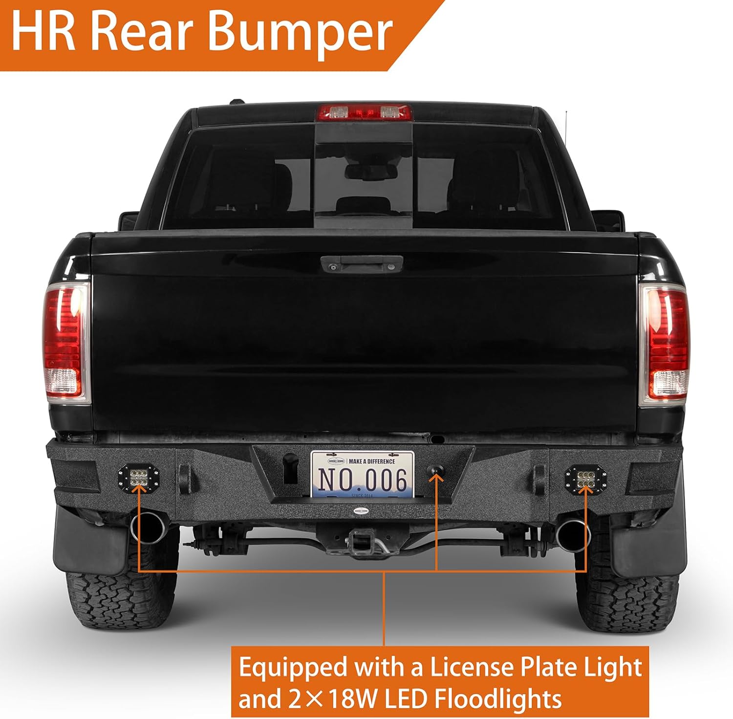 Hooke Road Ram 1500 – Parachoques trasero con luces LED para camioneta Dodge Ram 1500 2009-2018 (incluye clásico 2019-2023), acero resistente