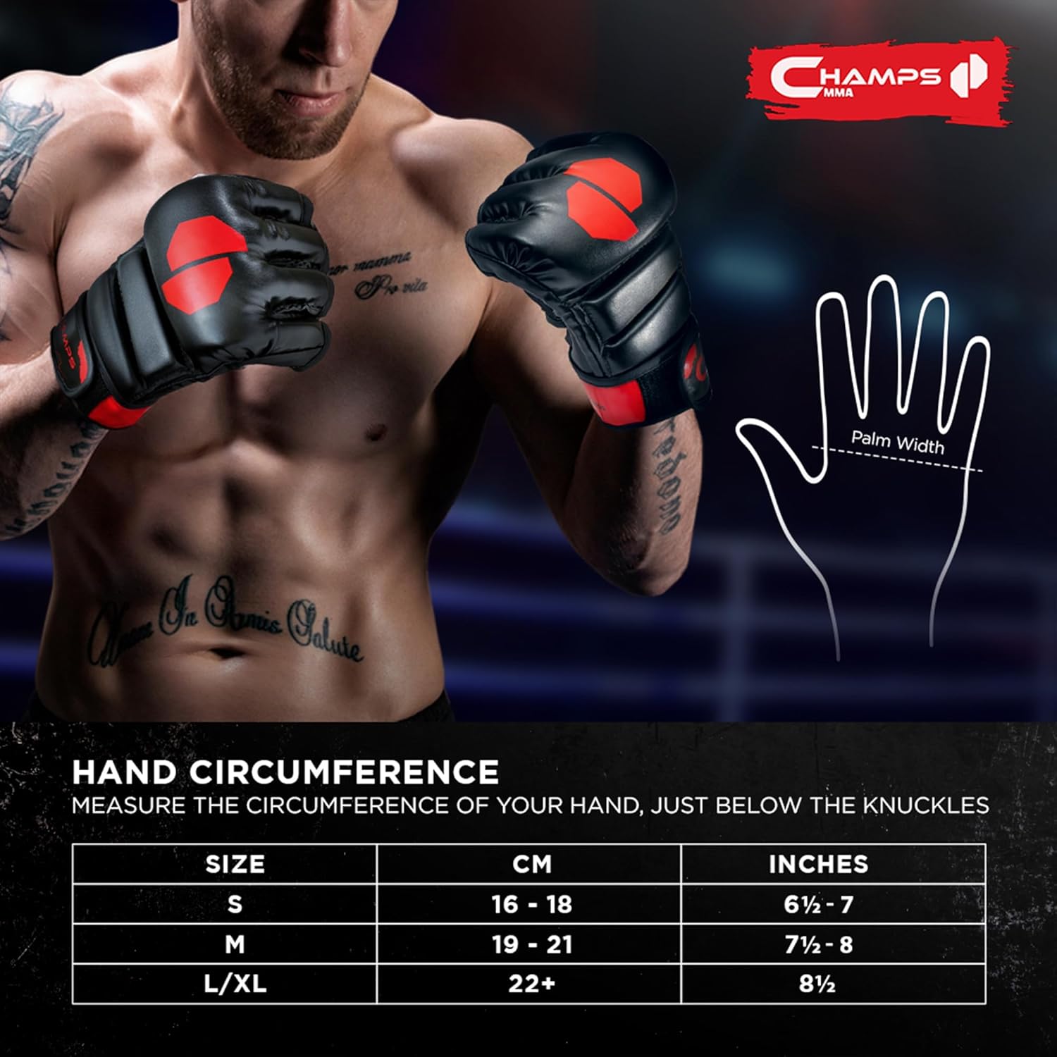 Champs MMA Guantes para hombres y mujeres, guantes UFC transpirables con soporte superior para la muñeca y absorción de impactos, guantes acolchados
