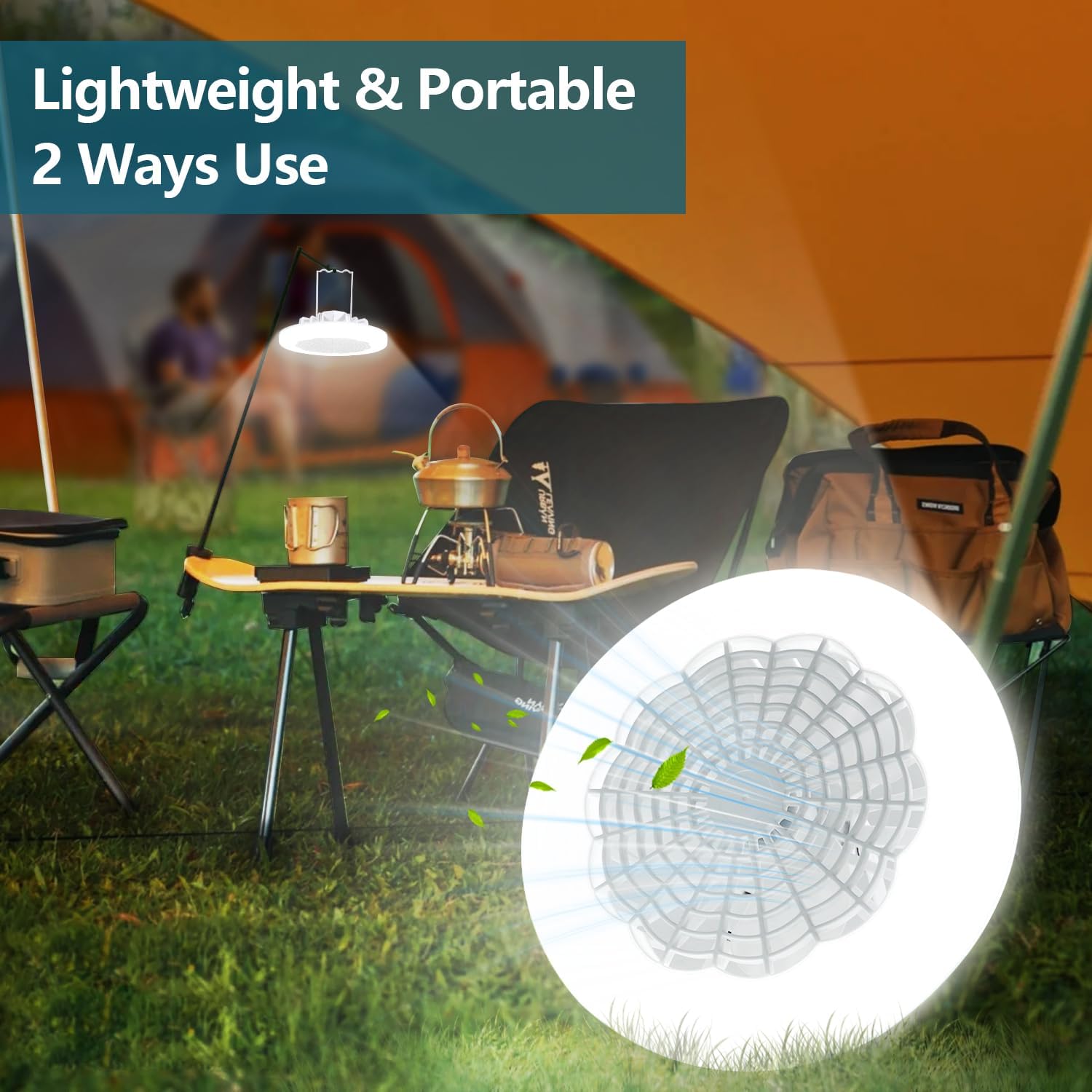 Rechargeable Camping Light Fan Combo 5000 Lumen 3000mAh 3 Lighting Modes 3 Speed Foldable Camping Fans for Tents Hanging Camping Tent Fan LED Light