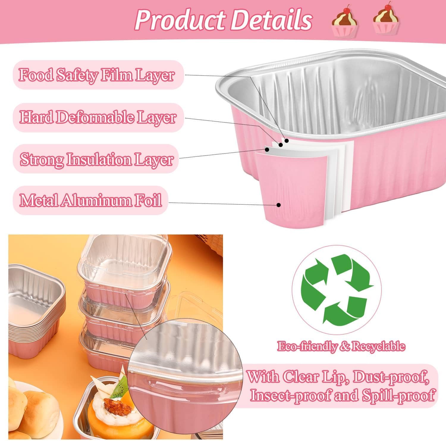 selizo Paquete de 60 mini moldes desechables de 5 onzas con tapas, tazas cuadradas de papel de aluminio para hornear, latas pequeñas de 3.5 x 3.5
