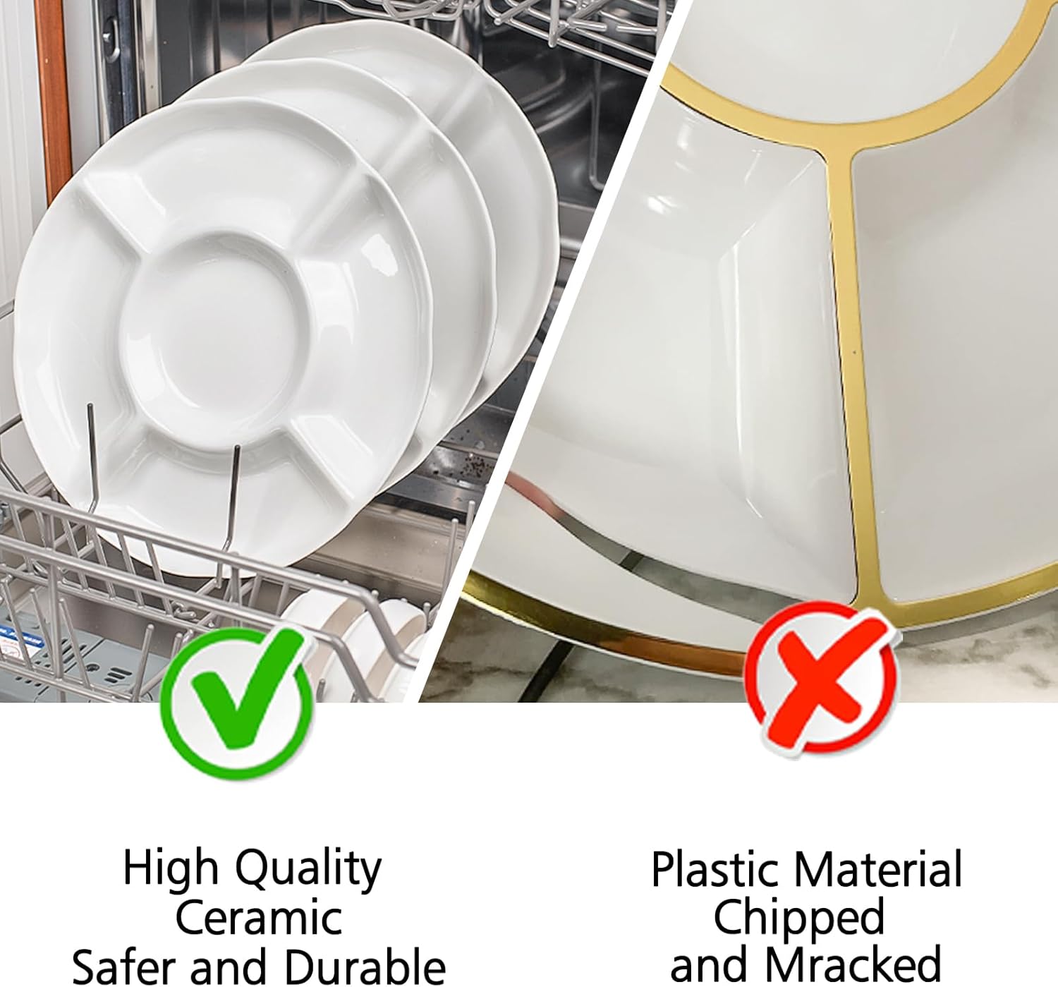 DELLING Bandeja de porcelana dividida para servir, bandeja de 12 pulgadas para servir chips y inmersión, bandeja de compartimento de 5 secciones,