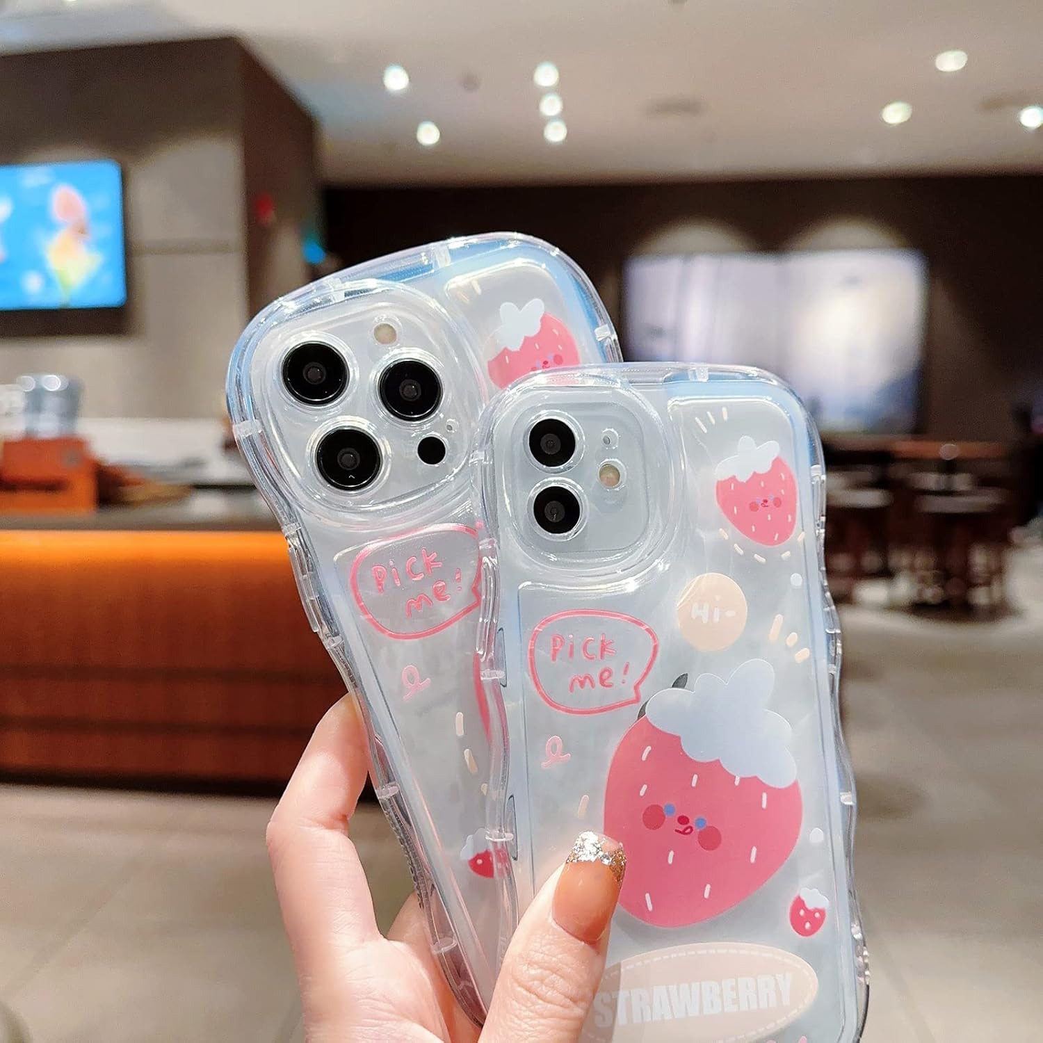 YKCZL Compatible con iPhone 11, funda protectora de TPU suave con bonito patrón de fresa rosa, funda protectora de bolsa de aire para iPhone 11 para