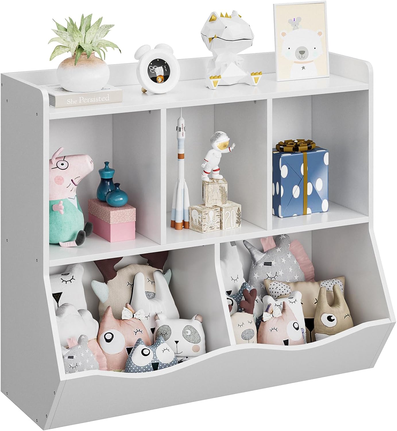 Estantería de juguetes y estantería para niños y niñas, estante múltiple con organizador de cubos para almacenamiento de libros y juguetes, para