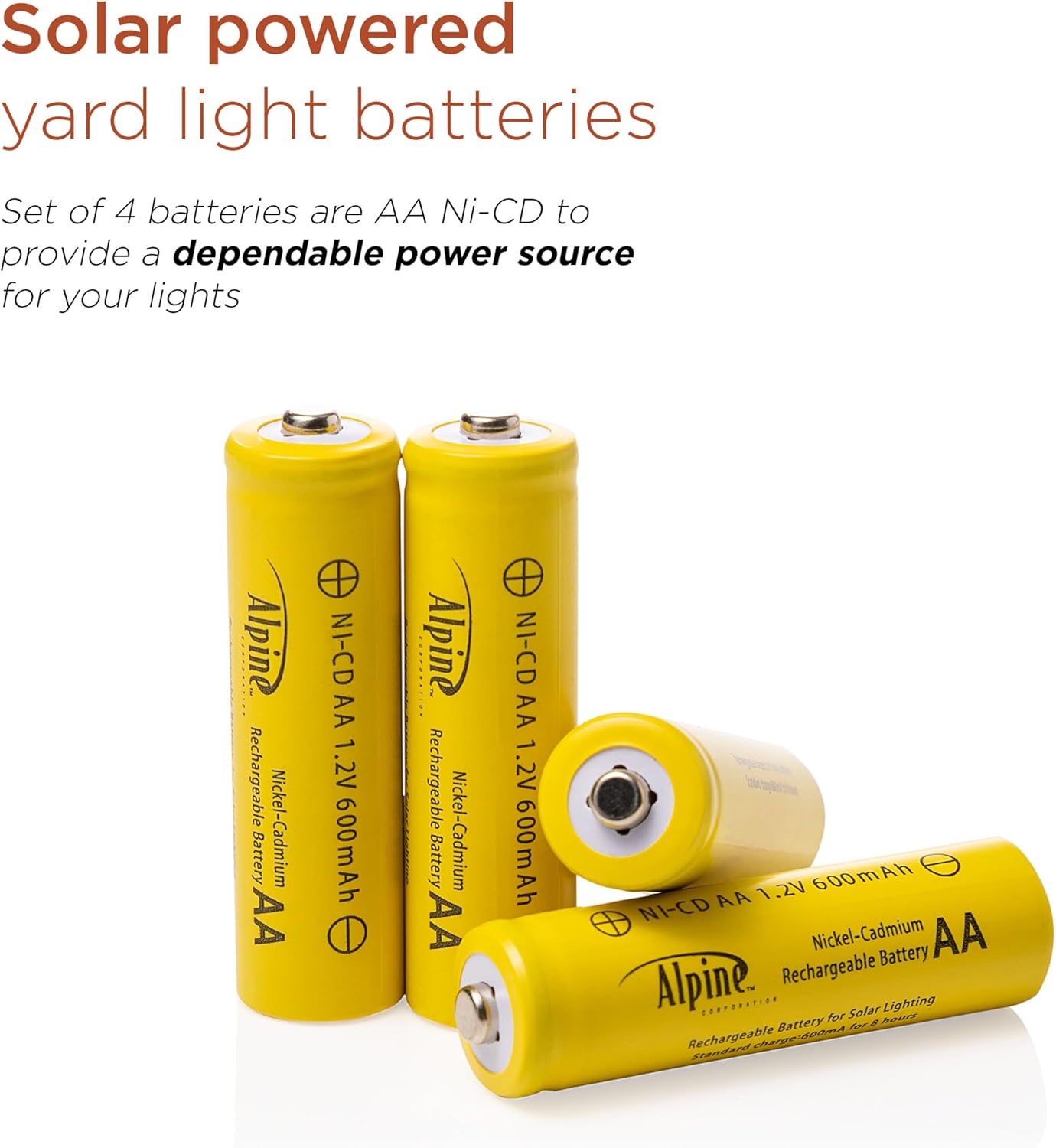 Alpine Corporation AA Ni-CD – Baterías recargables de repuesto para luces de jardín con energía solar, juego de 4, color dorado