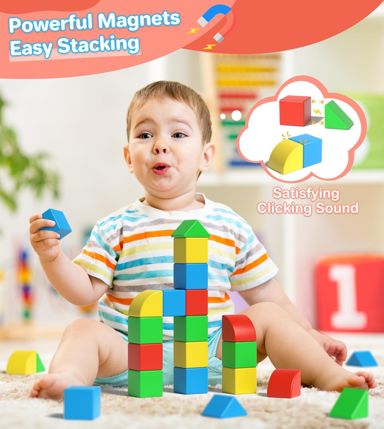 Bloques magnéticos para niños pequeños, juguetes de construcción creativos, bloques sensoriales coloridos apilables con imán, juego de cubos de