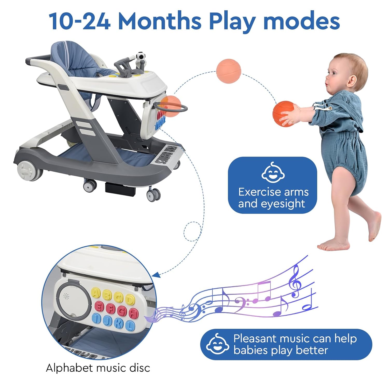 Caminante plegable 4 en 1 para bebés, caminador de actividades para niños y niñas, asiento de aprendizaje, con juguetes musicales, altura y
