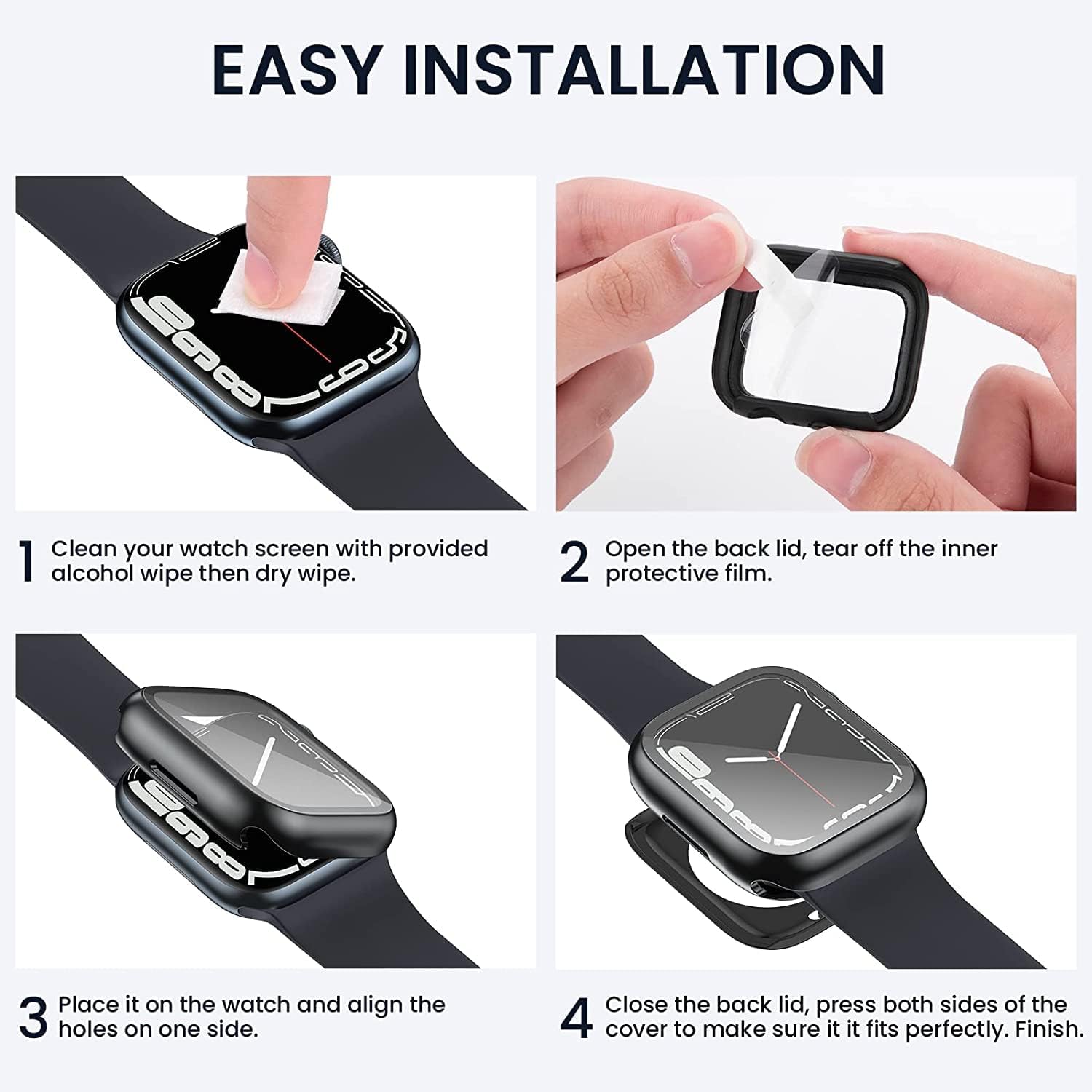 Tensea – Funda protectora de pantalla impermeable para Apple Watch (2 en 1) para Apple Watch Serie SE 7, 5, 4, accesorios de 45 mm, iWatch protector
