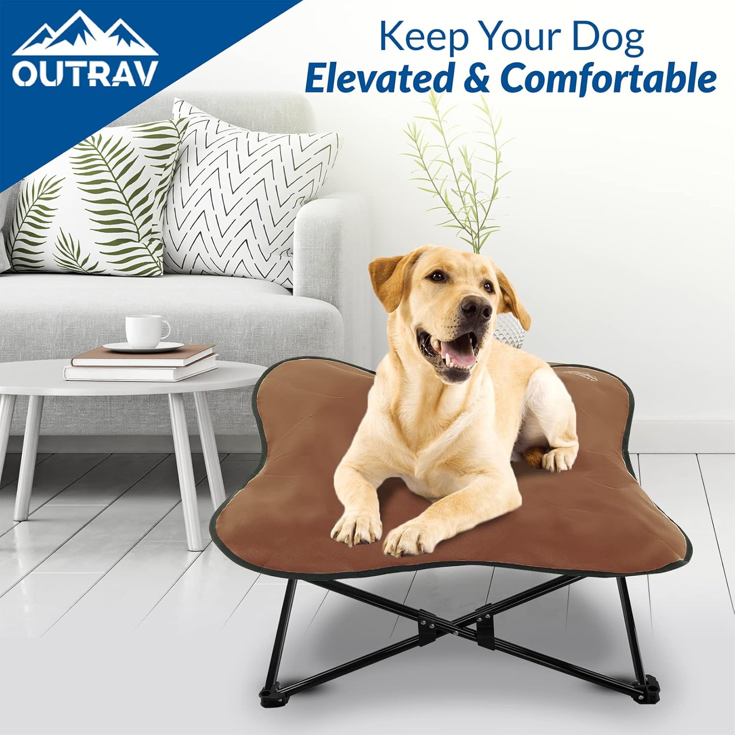 Outrav Cama plegable para mascotas, tumbona elevada para perros y gatos, portátil, plegable, acolchada, marco de acero, se pliega a 12 x 12 x 36