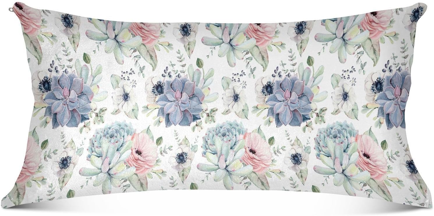 Funda de almohada corporal de rosas suculentas, súper suave, funda de almohada de terciopelo con cremallera para dormitorio, sofá, hogar, sofá,