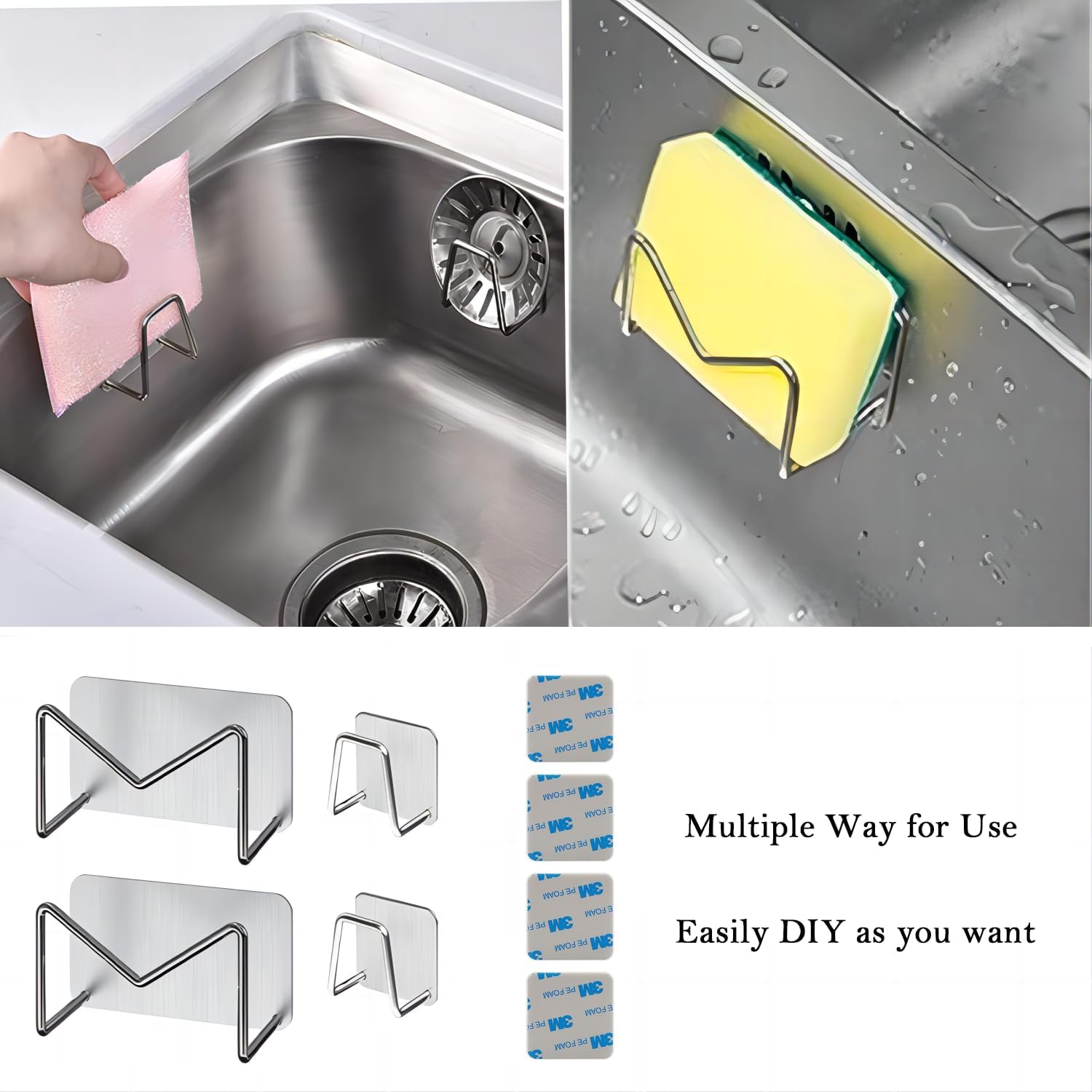 Soporte adhesivo para esponja para fregadero de cocina, sin perforaciones, accesorios de cocina, colgador pegajoso, organizador de fregadero, gancho
