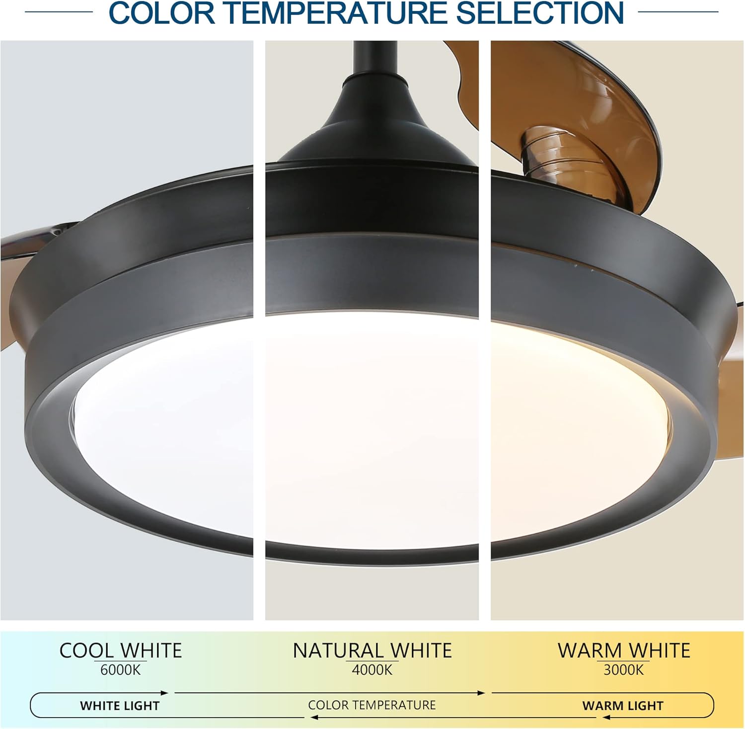Dawn Whisper Ventilador de techo retráctil de 36 pulgadas con luces y control remoto, moderno ventilador de techo con aspas retráctiles, motor