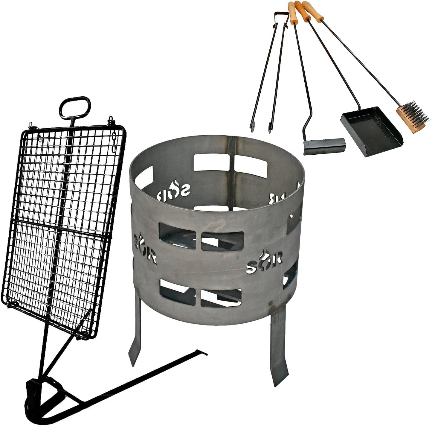 Premium Kit parrilla de hierro argentino asado brasero parrilla + parrilla argentina pesadaparrilla estaca asado asador + herramientas de fuego.