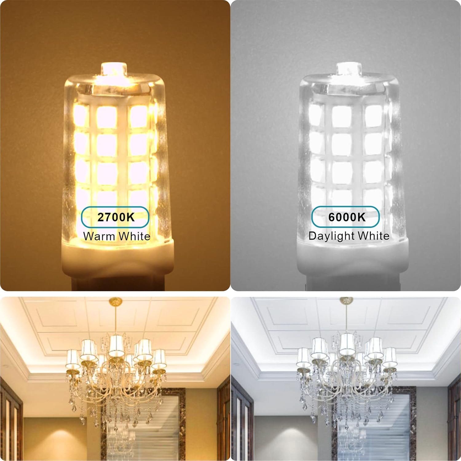 AIMEOKO Bombillas LED G9 de 4 W (equivalente a 40 W), blanco cálido, 2700 K, no regulables, paquete de 5 unidades para iluminación de araña