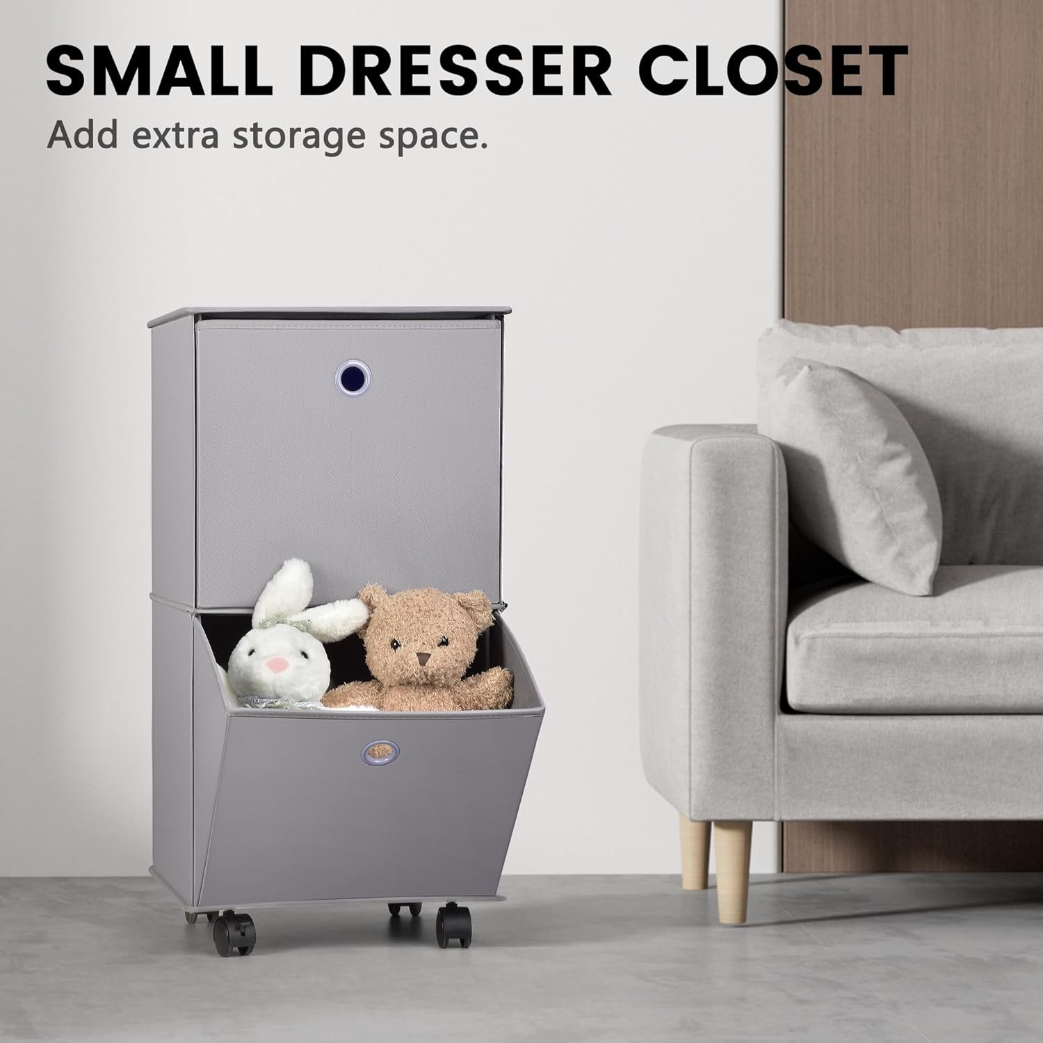JOMOLA Cómoda de tela enrollable con 2 cajones, organizador plegable para ropa, gris, ligero, cajón de almacenamiento para dormitorio, sala de