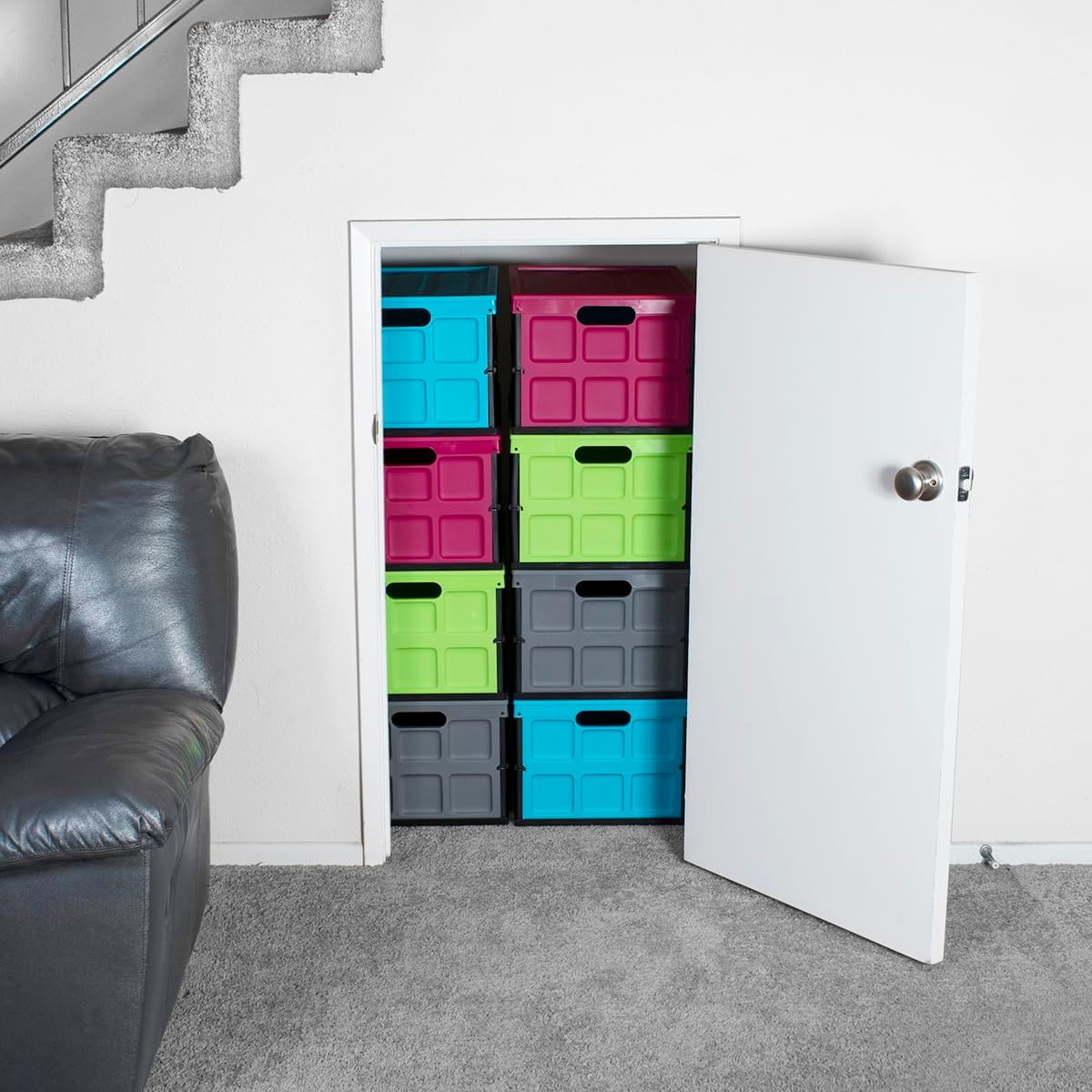 Glad Contenedor de almacenamiento plegable con tapa, caja de plástico plegable de 48 litros para garaje, maletero de coche y organización,