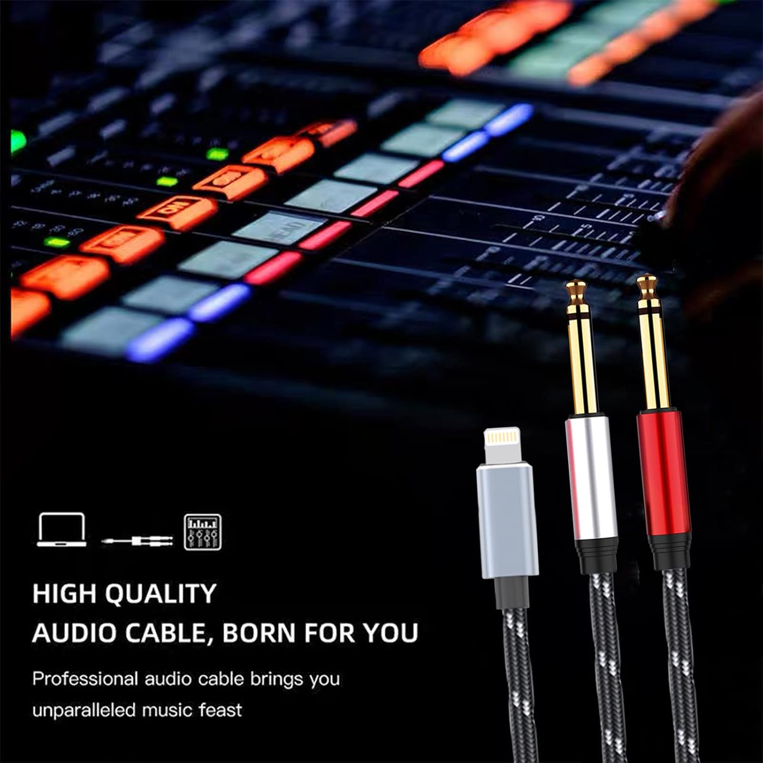 Lightning a Dual 0.250 in 14″ TS Mono Stereo Y-Cable Divisor Lightning a Cable de audio dual de 14 de pulgada compatible con iPhone1211XXSXR87iPad,