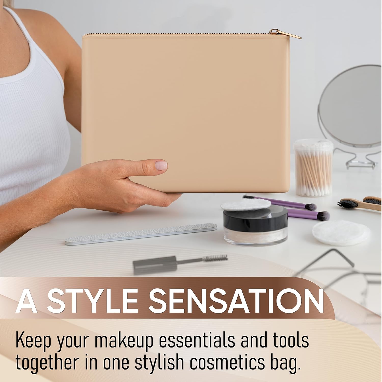 COJU Bolsa de maquillaje de silicona con cremallera de metal lujosas bolsas de maquillaje para mujeres, soporte para brochas de maquillaje