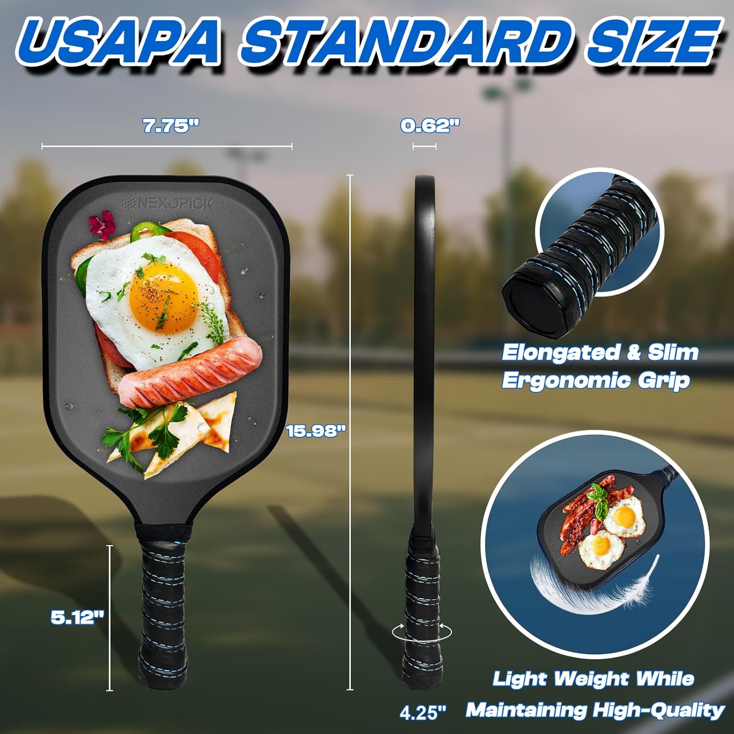 Juego de 2 palas de pickleball aprobadas por USAPA, palas de pickleball de fibra de vidrio, raquetas ligeras de pickleball, paquete de 2, núcleo de