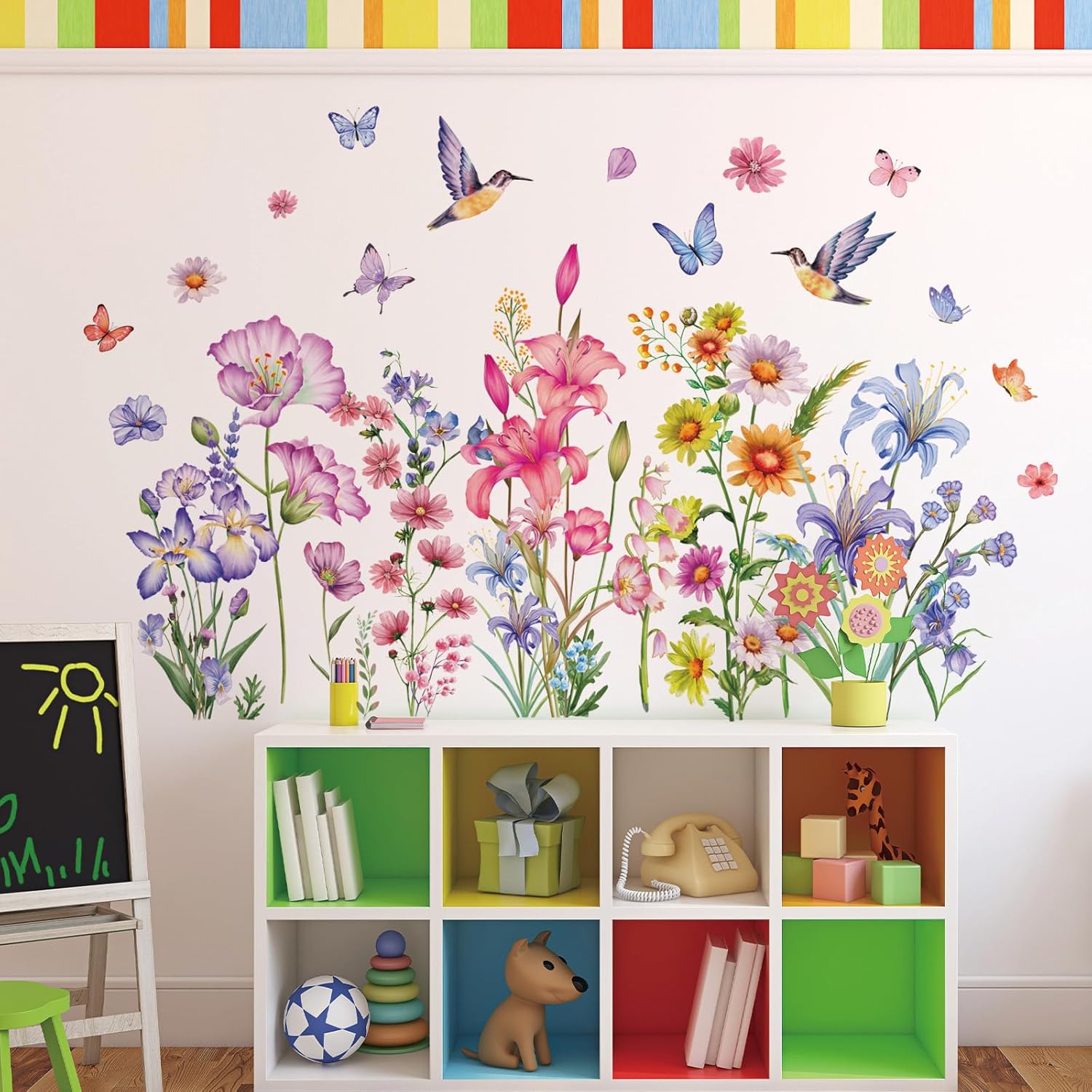Calcomanías de pared de flores coloridas, calcomanías de pared florales extraíbles, vinilo autoadhesivo, mural de pared de tinta, estilo de pintura,