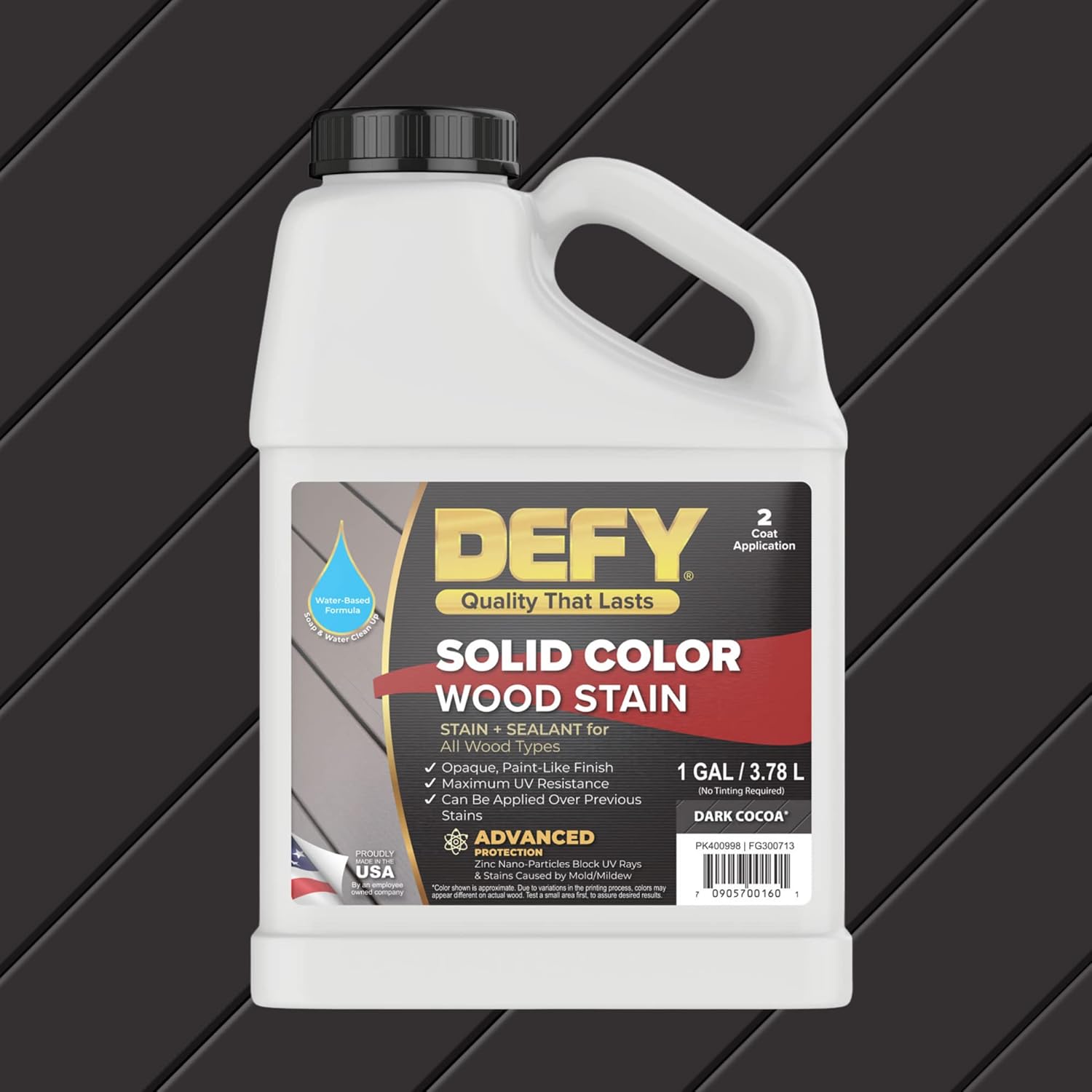 DEFY Tinte para madera de color sólido, cacao oscuro, 1 galón, pintura de cubierta de larga duración para madera y manchas de cercas, pintura de