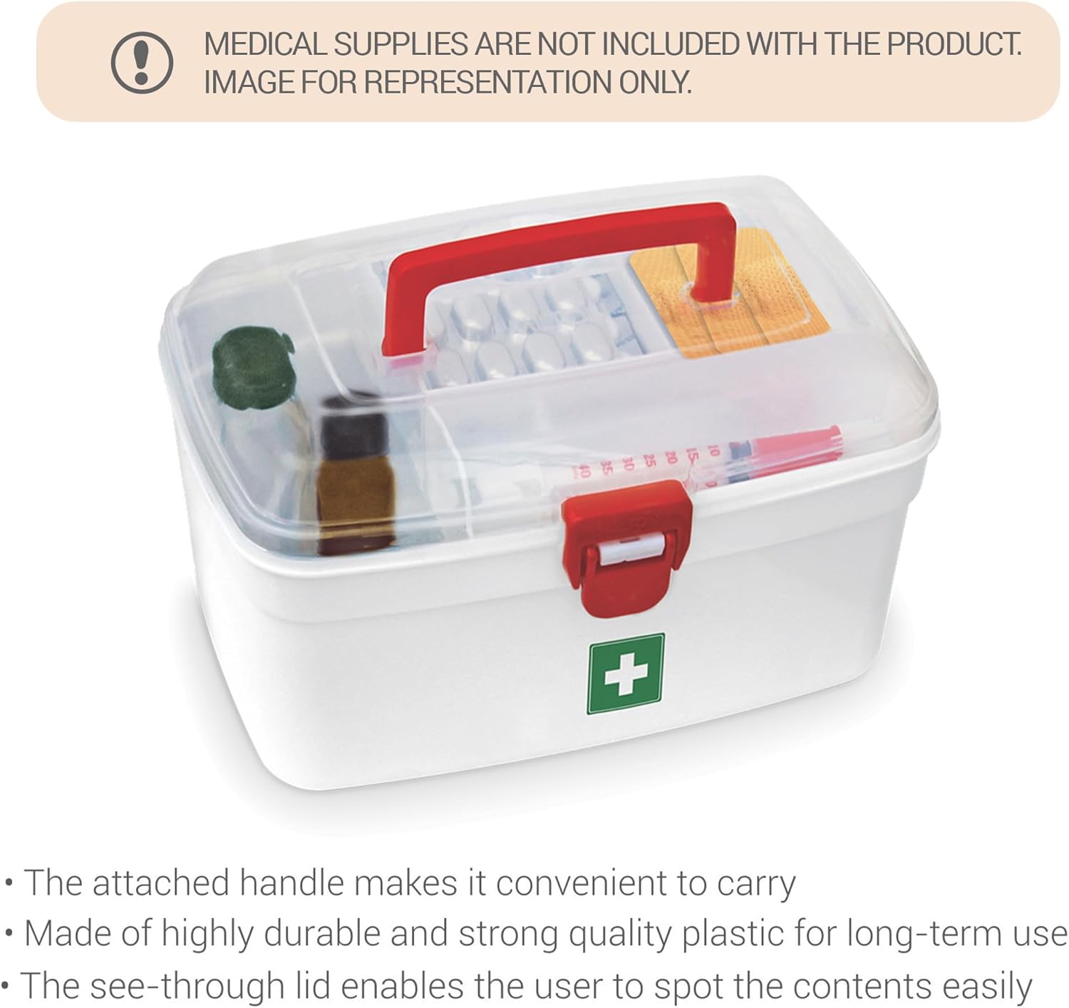 Milton Caja médica, caja de almacenamiento vacía de primeros auxilios  Organizador  Kit de emergencia familiar  Bandeja desmontable  Fácil acceso