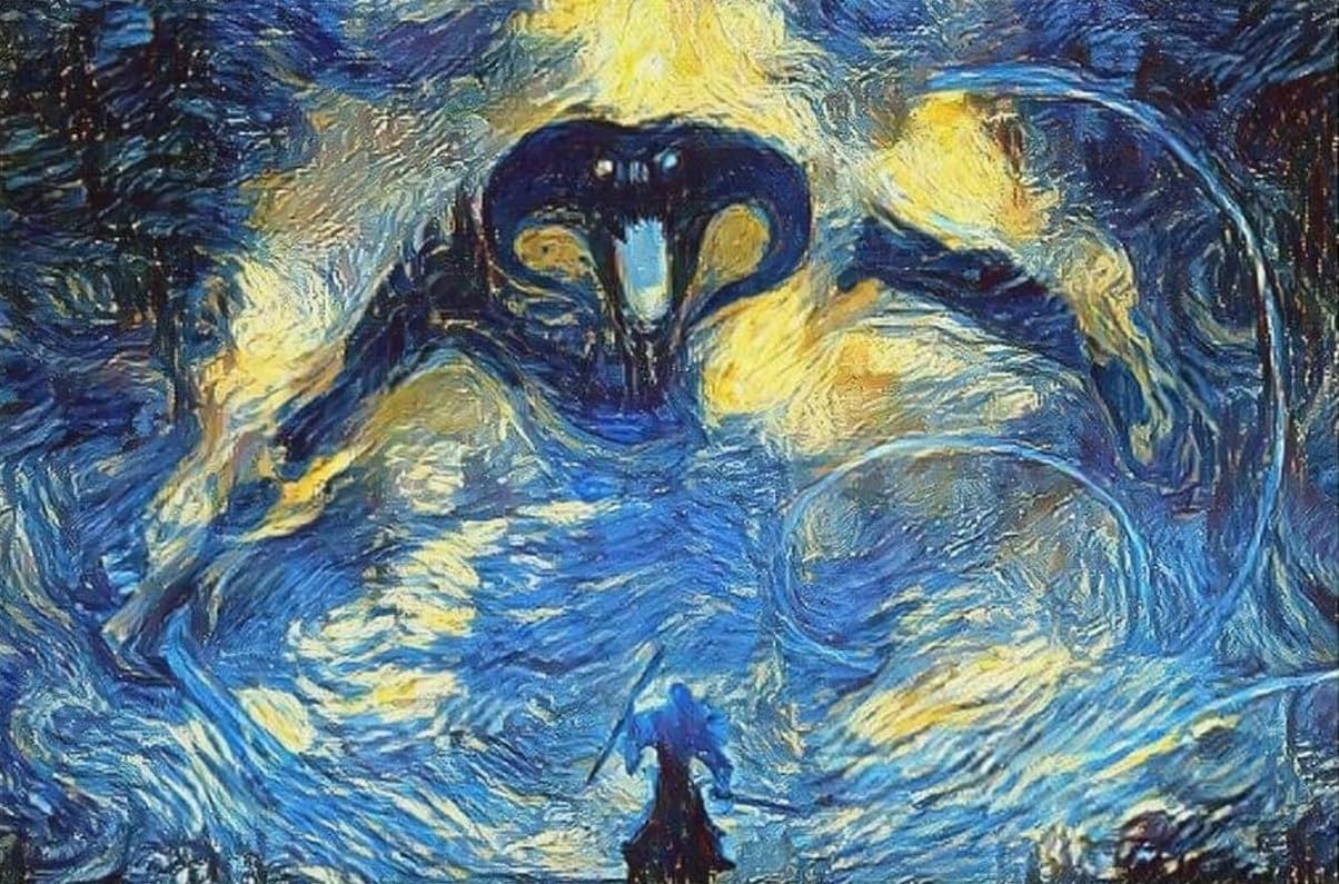 Balrog Vs Gandalf – Póster de Van Gogh con la noche estrellada de Señor del anillo, pintura decorativa, lienzo, arte de pared, póster de sala de