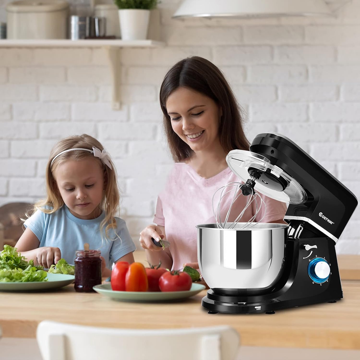 ARLIME Batidora de pie profesional, 7.5 cuartos de galón 660 W, mezclador de alimentos de cabeza inclinable, mezclador eléctrico multifuncional de