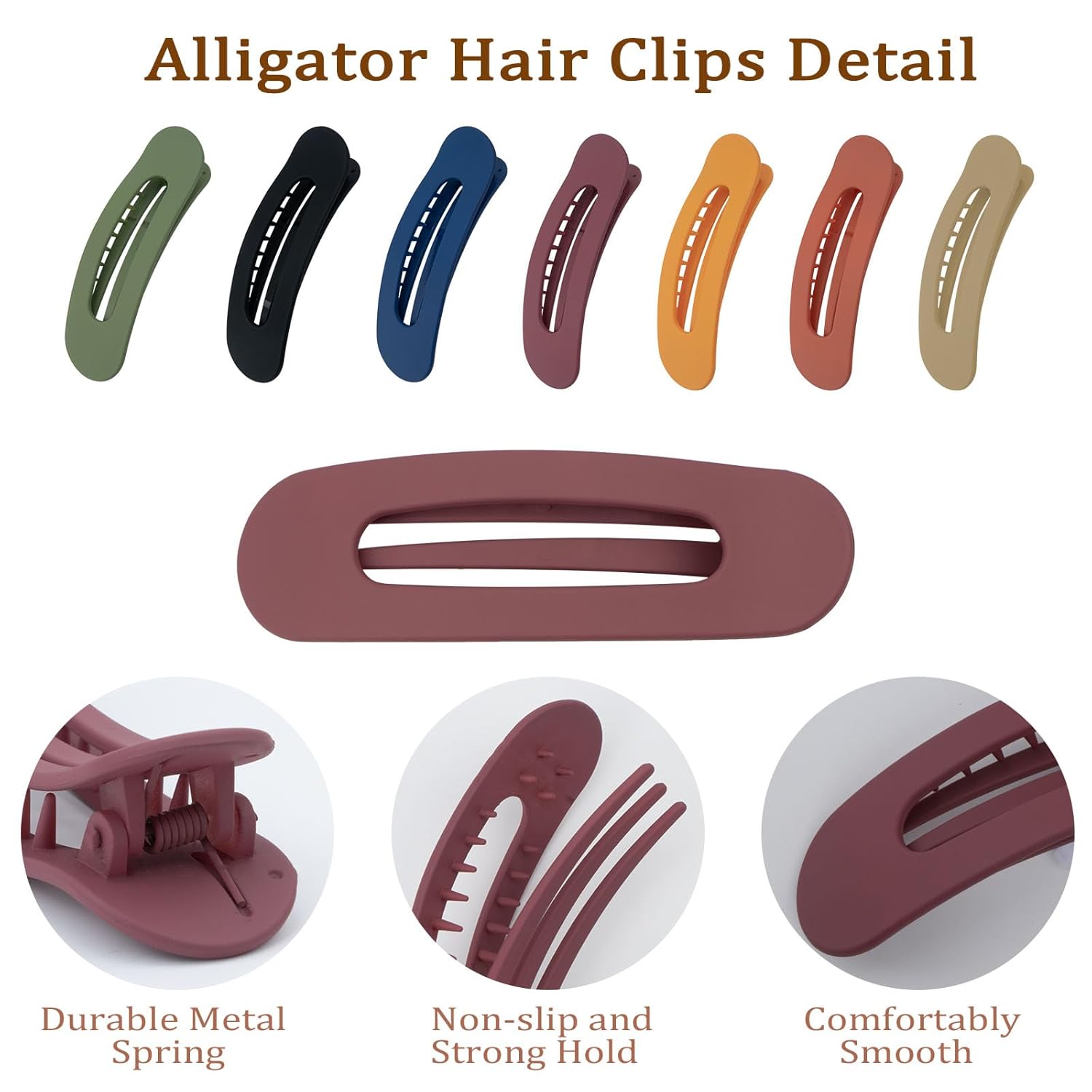 Paquete de 7 pinzas planas para el cabello, pinzas planas mate para mujer, pinzas grandes antideslizantes para cabello grueso o fino, pinzas de pelo