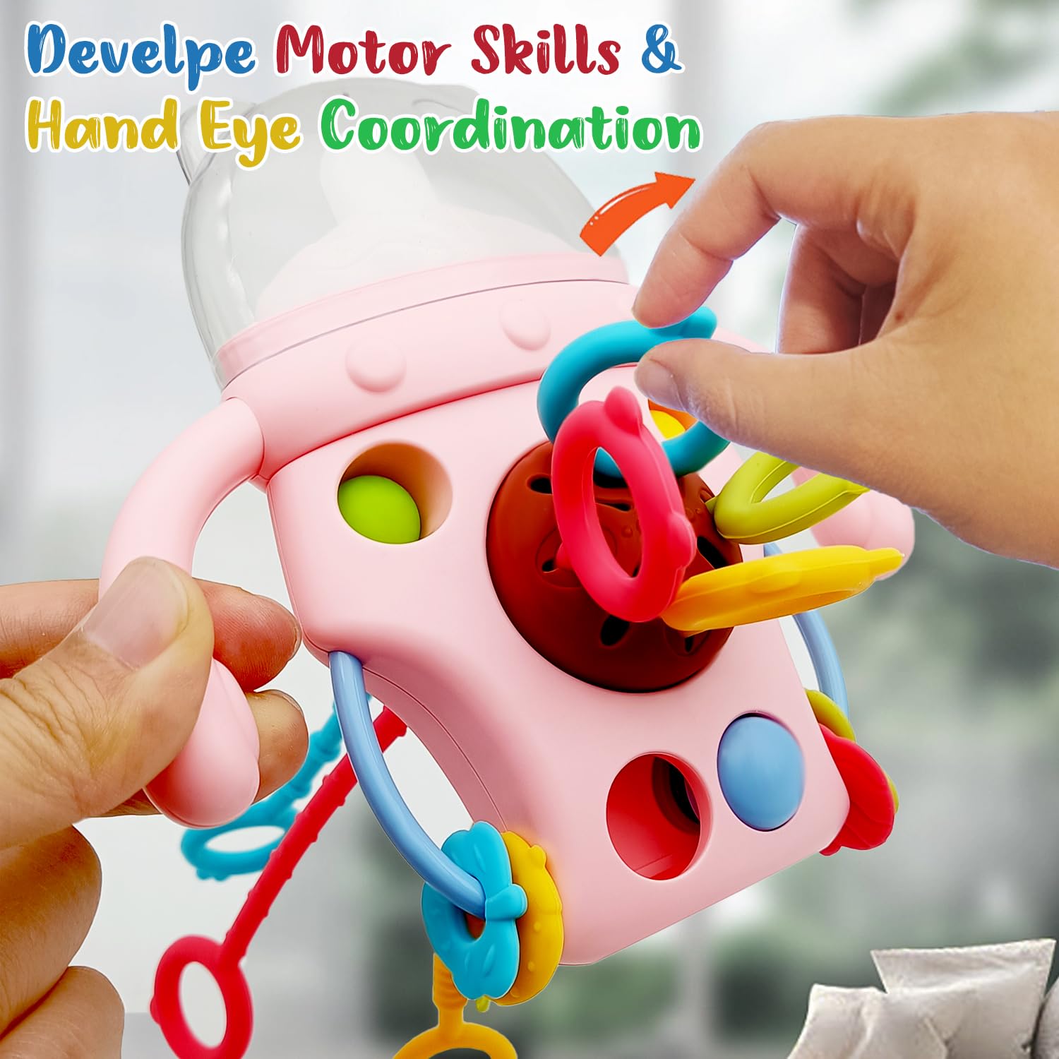 LBKJOE Montessori – Juguete para bebés de 18 meses en adelante, bonita forma de botella, juguetes sensoriales para dentición con sonajeros para