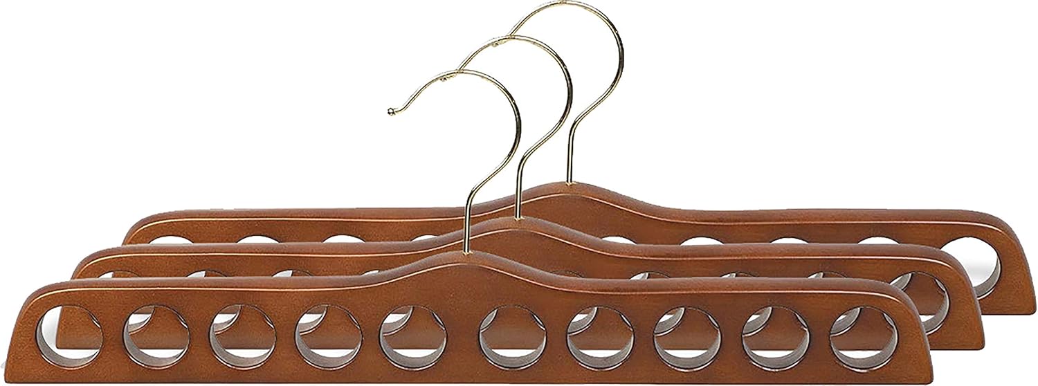 Colgador de bufanda de madera con acabado de nogal con 10 agujeros y herrajes de latón en 17 12 pulgadas de largo x 34 pulgadas de grosor, 1 percha
